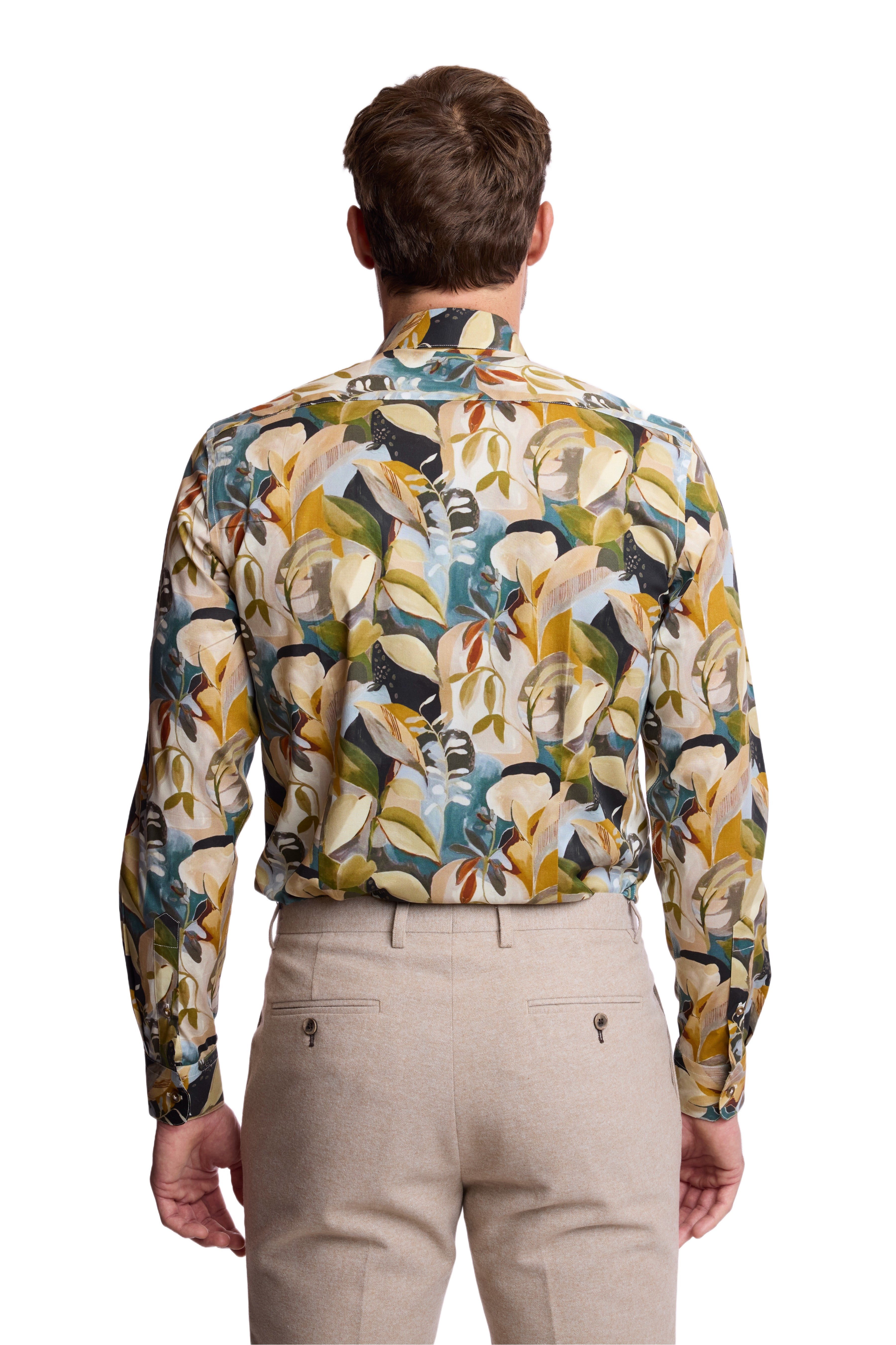 Parker Pointed Collar Shirt - Brown Teal Floral