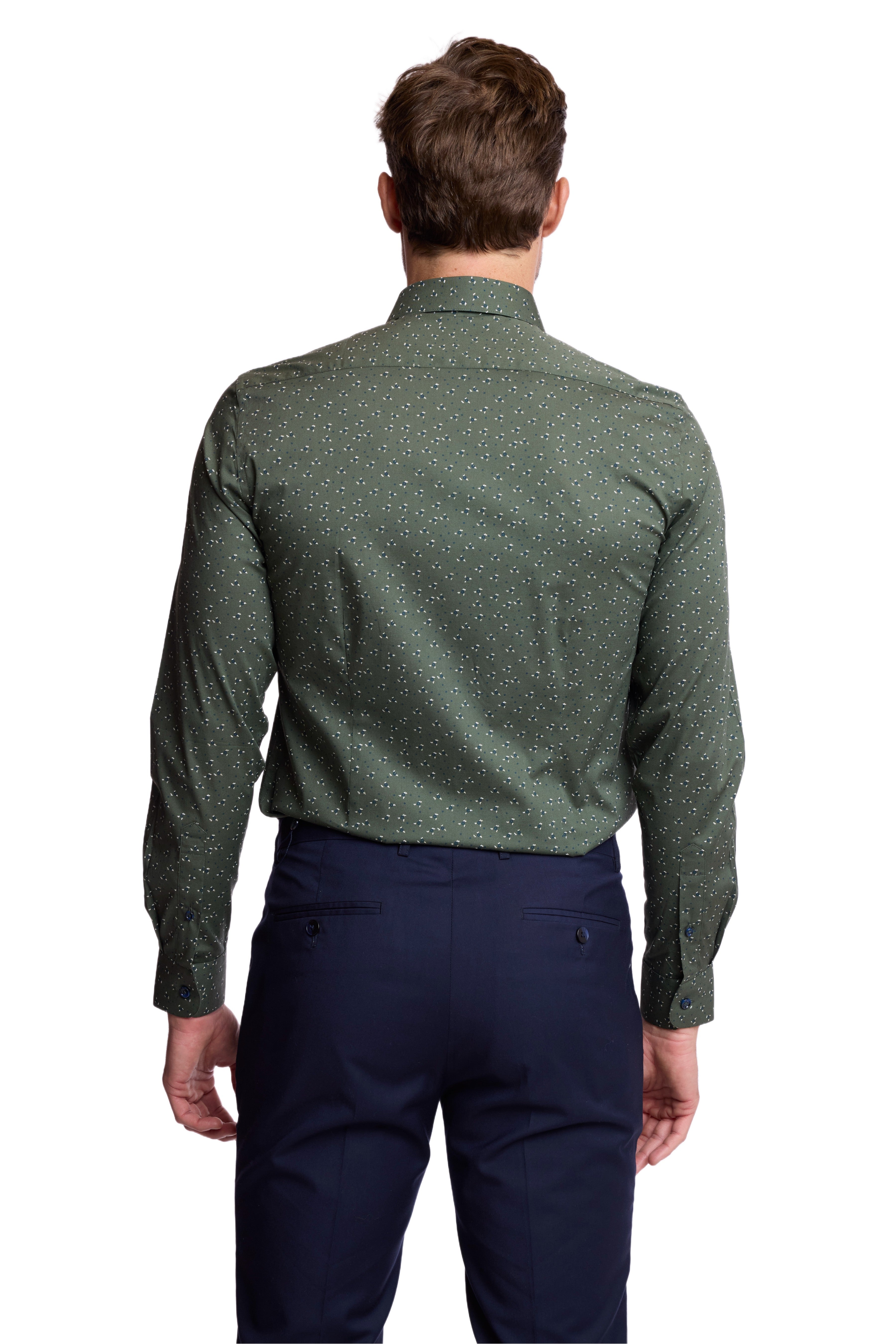 Parker Pointed Collar Shirt - Green & Navy Floral