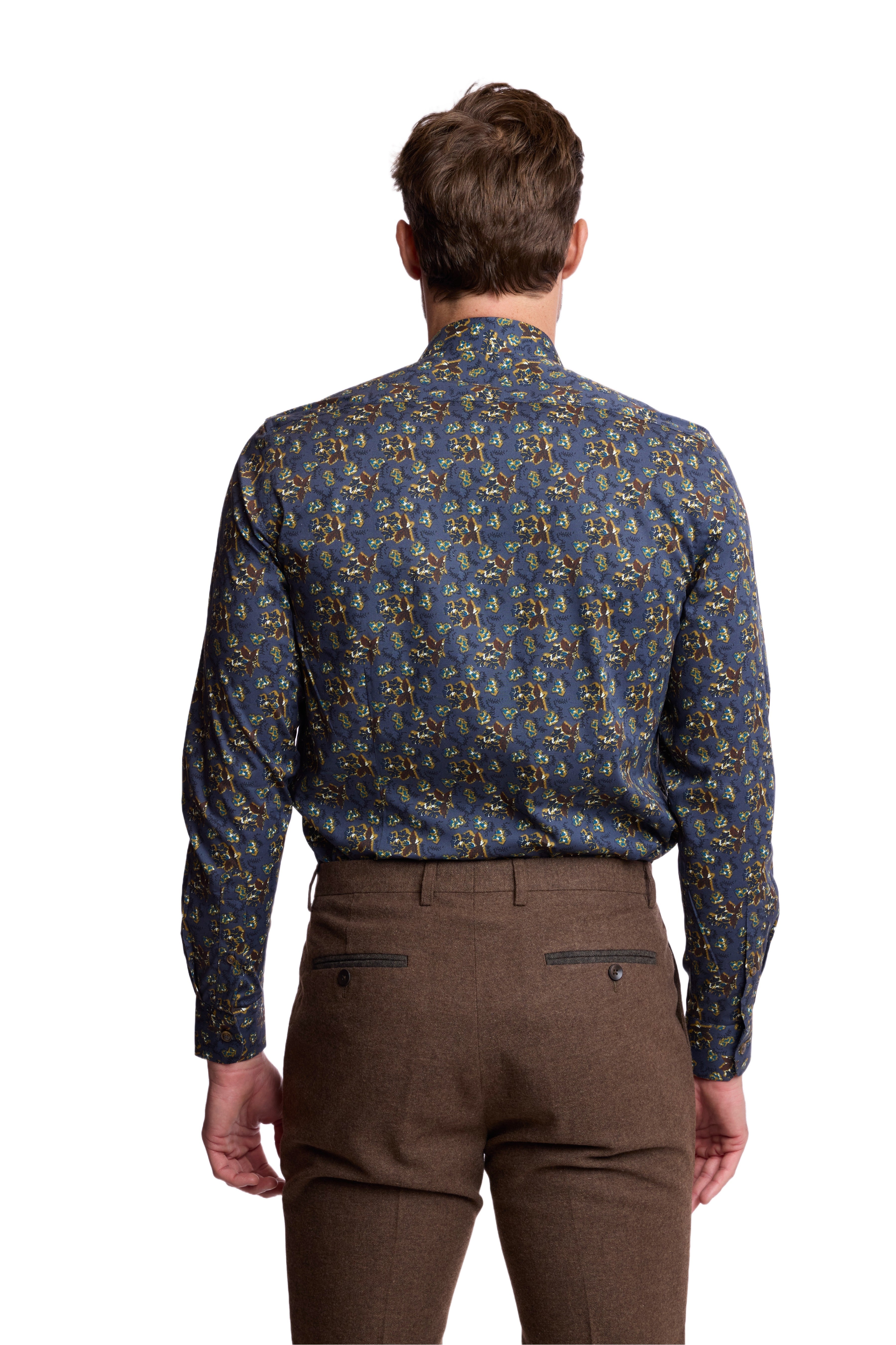 Parker Pointed Collar Shirt - Blue & Mustard Multi