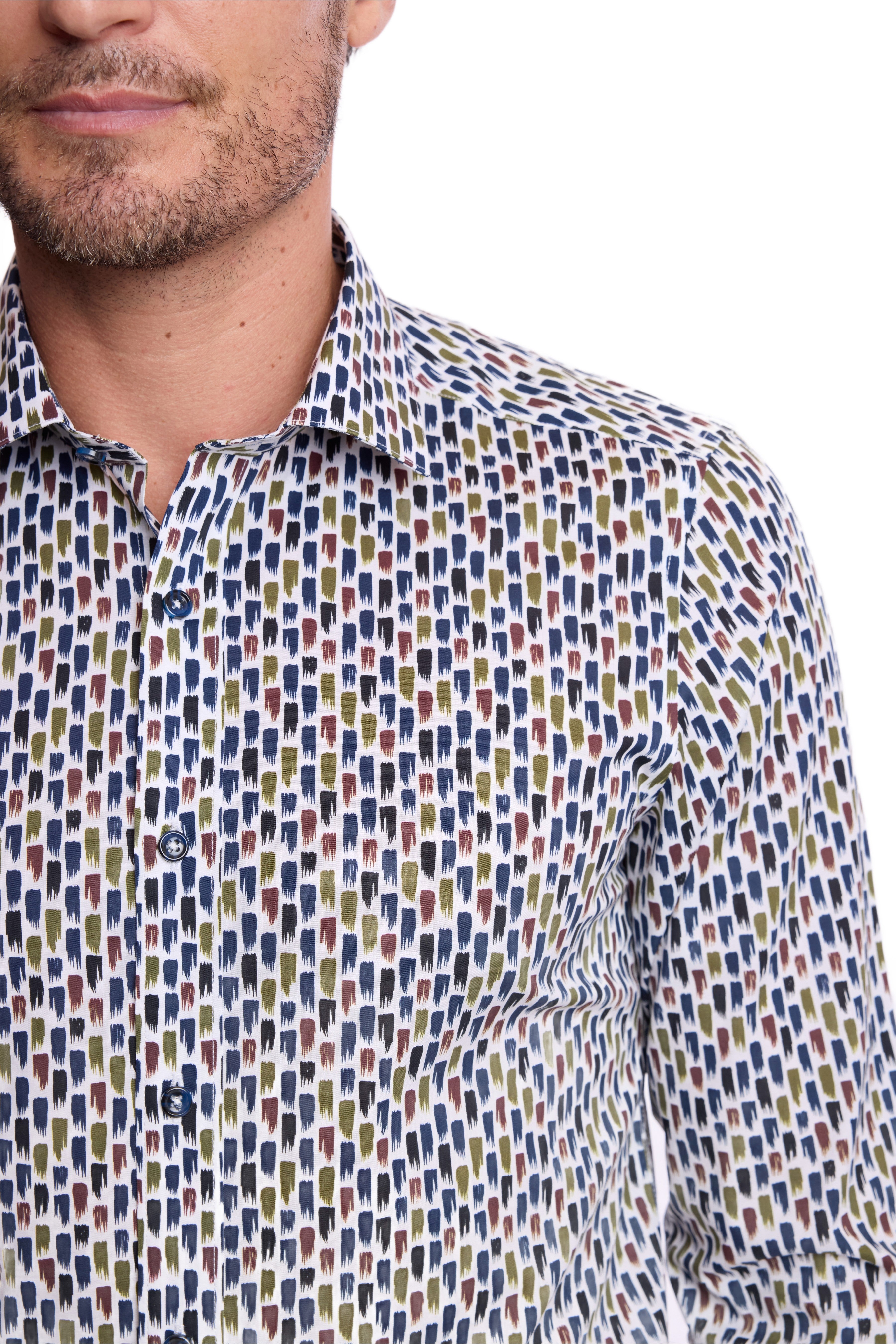 Peter Pointed Collar Shirt - Multi Paint Strokes