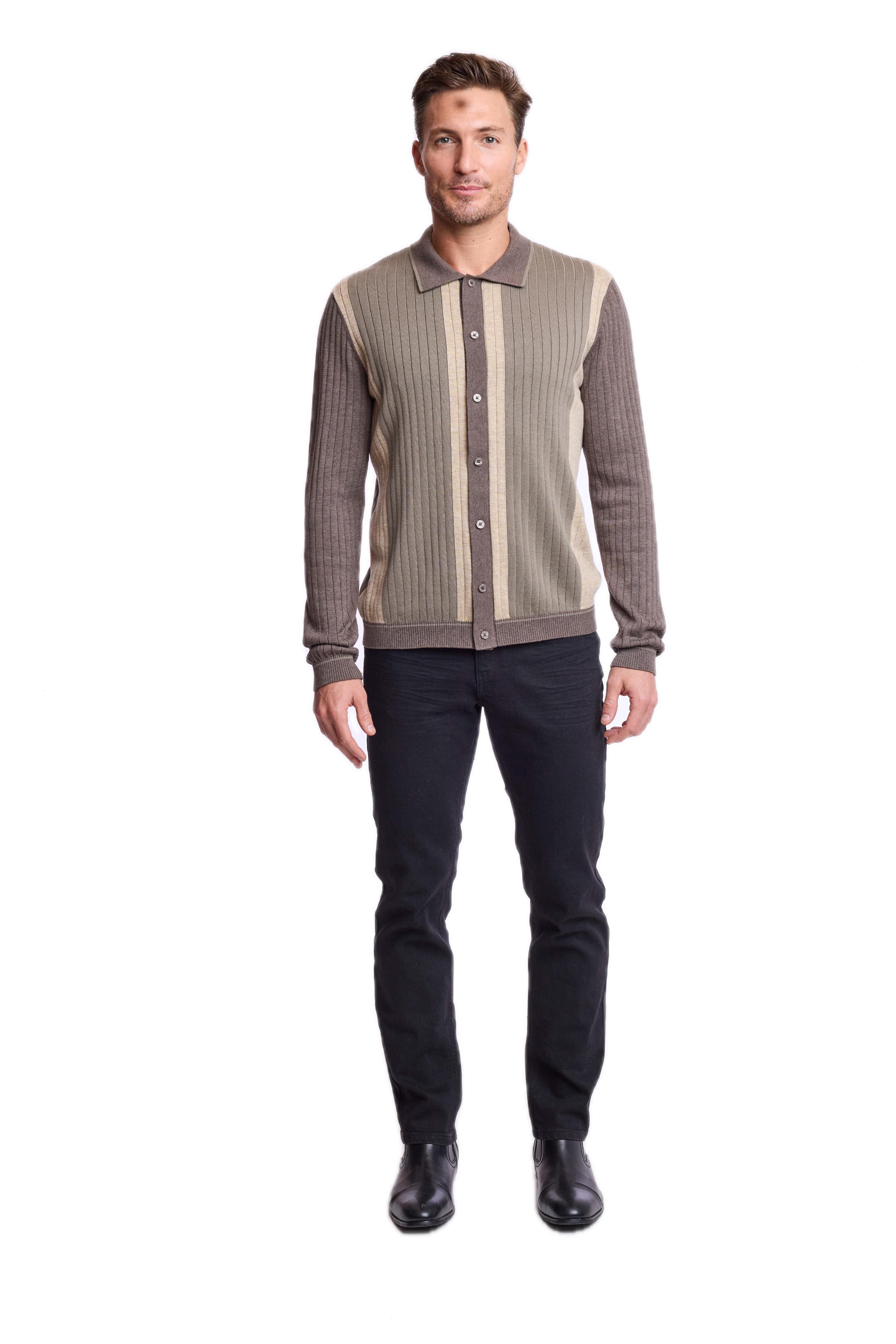 Color Blocked Full Placket Polo - Wood Sage British Beige
