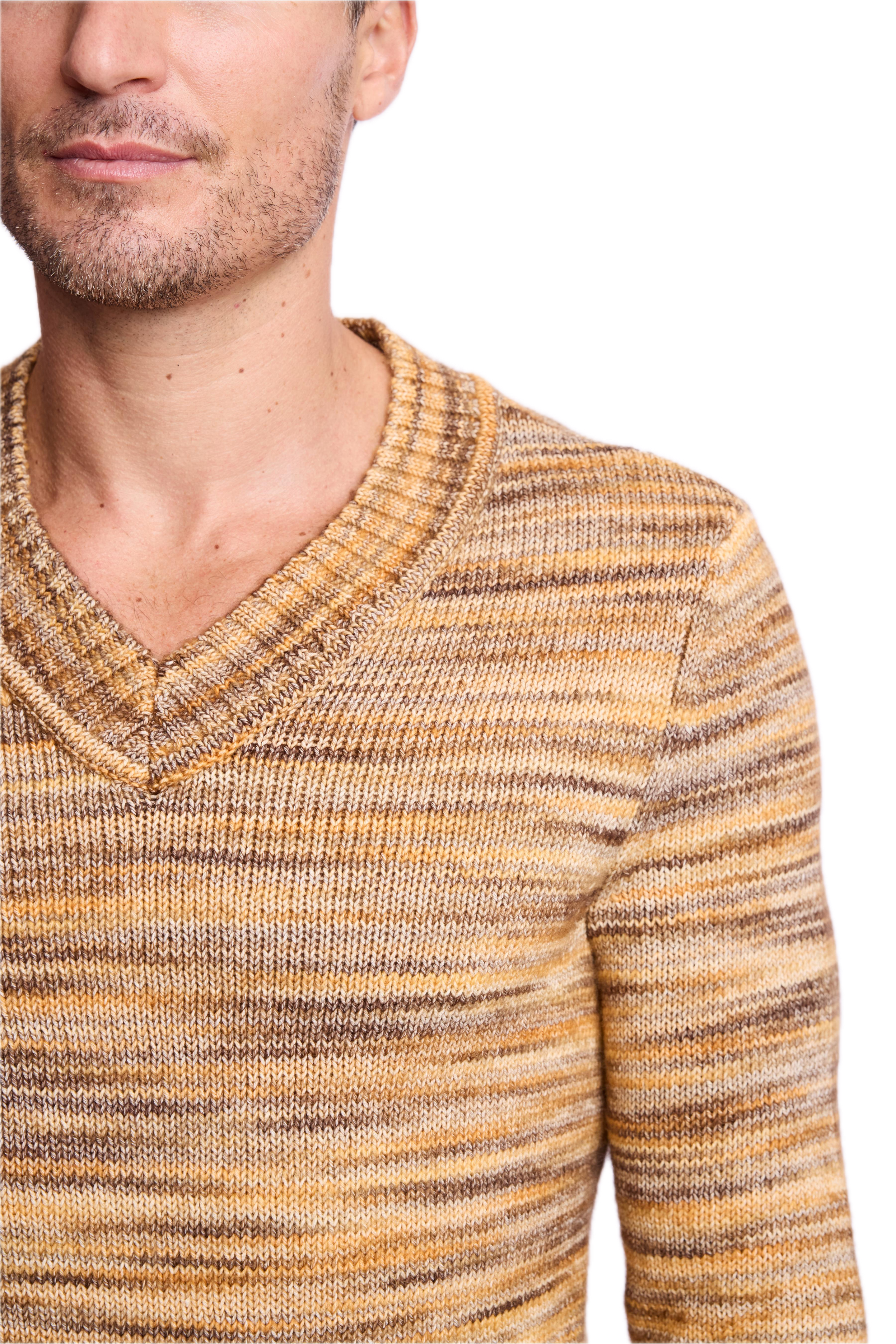 V-Neck Sweater - Mustard Brown Multi