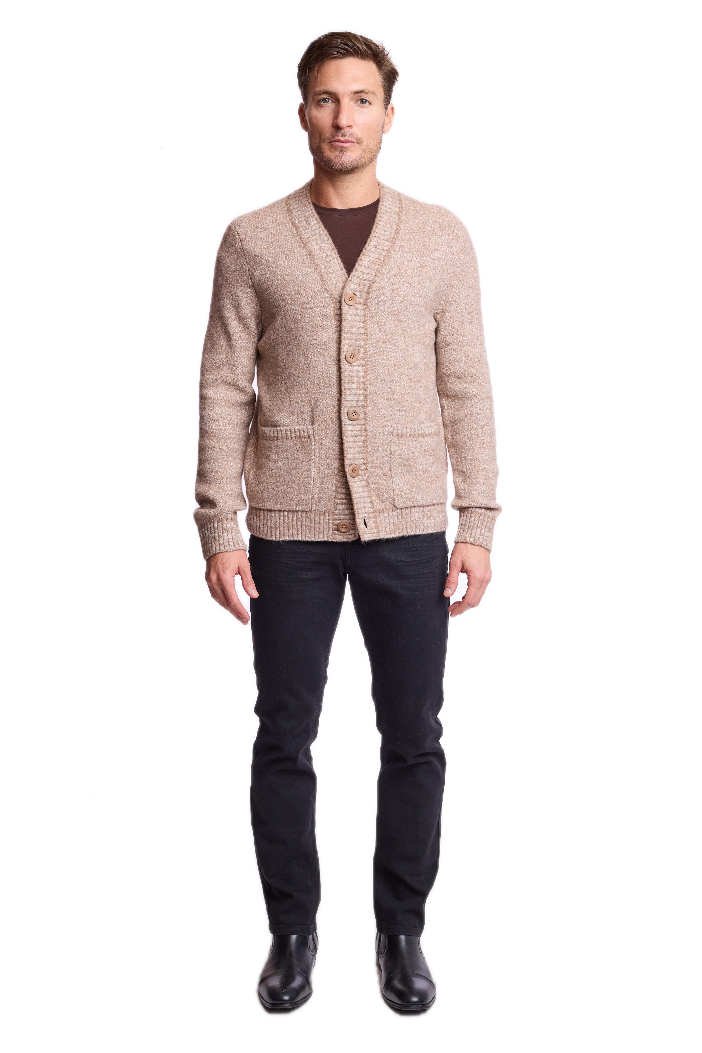 Deep V Cardigan - Beige Tan Marled