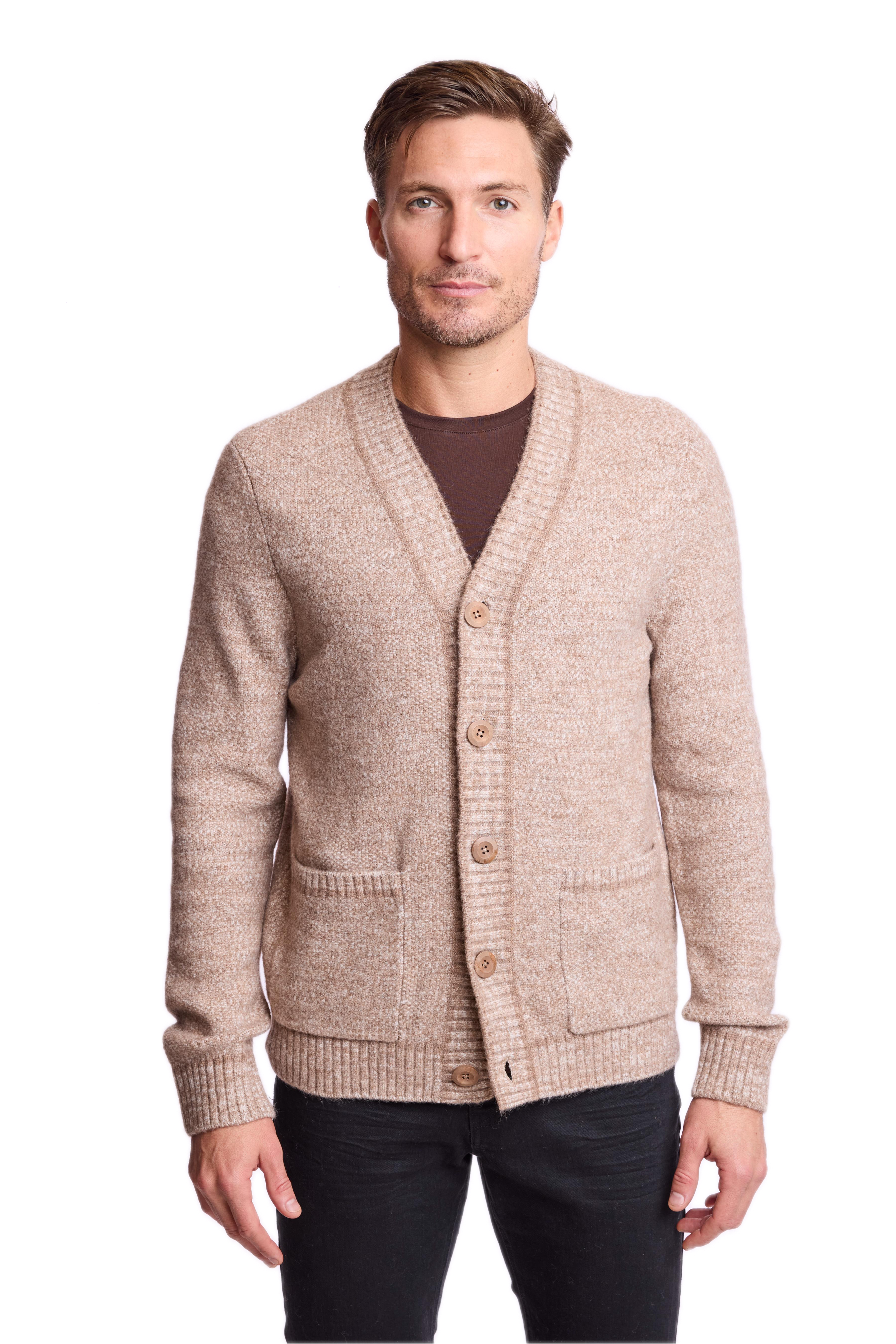 Deep V Cardigan - Beige Tan Marled