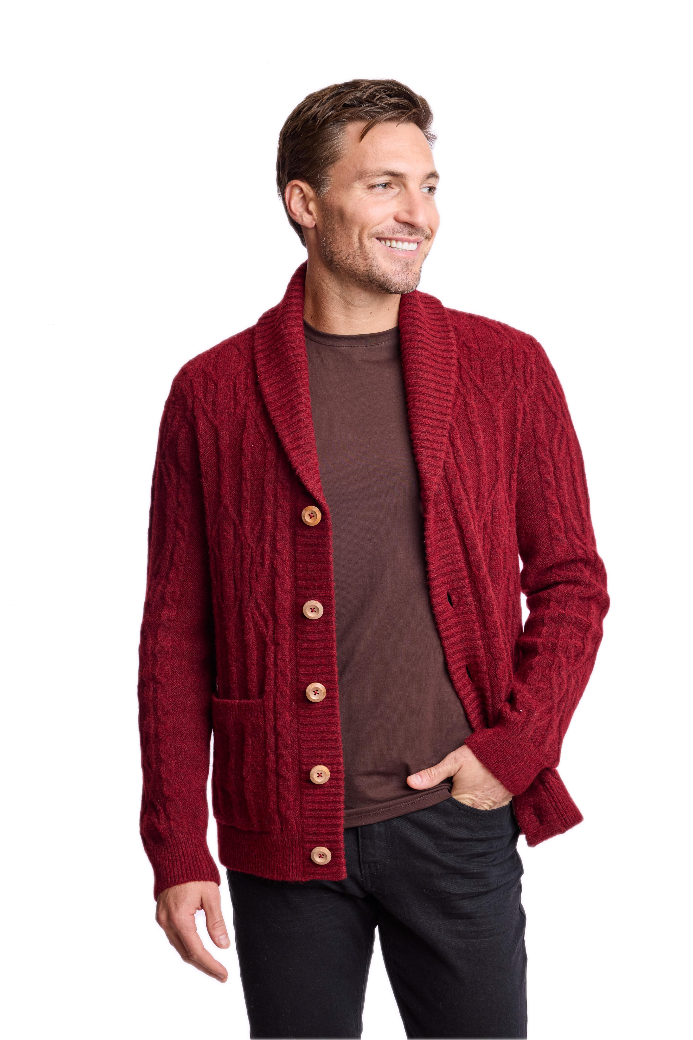 Shawl Collar Cardigan - Burgundy Bordeaux