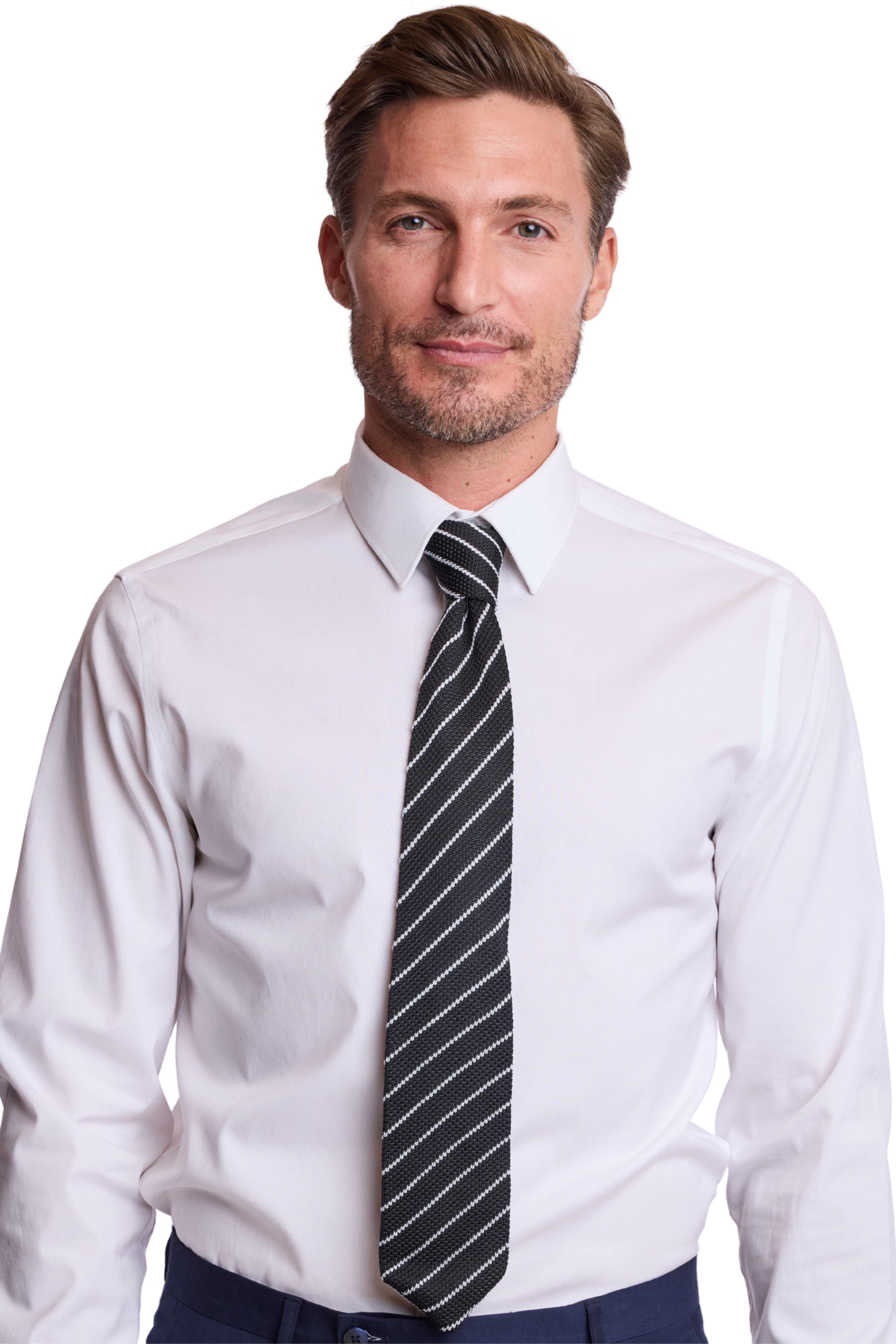 Stanley Striped Knit Tie - DK Navy Stripe