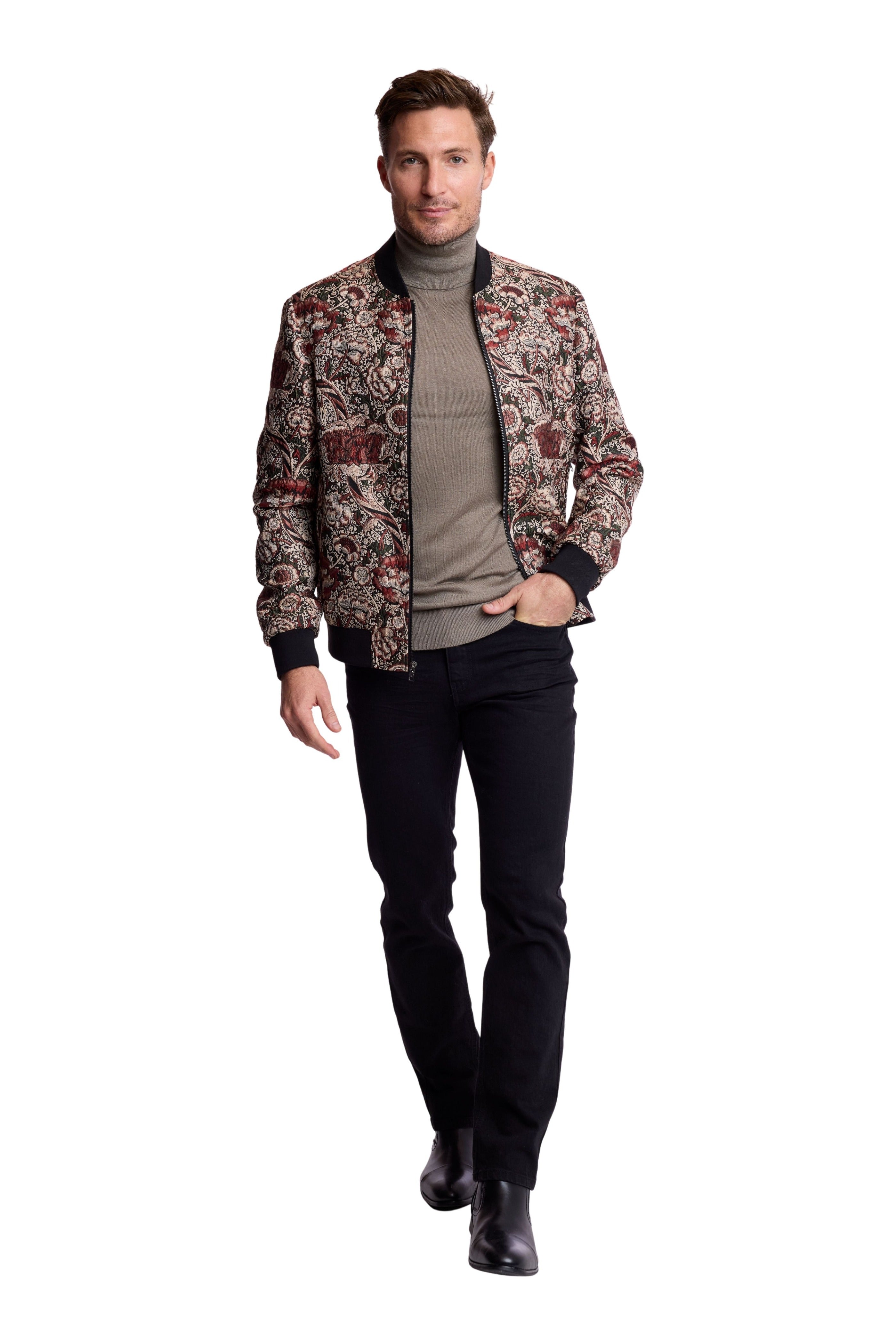 Hyde Bomber Jacket - Dark Green & Burgundy Multi