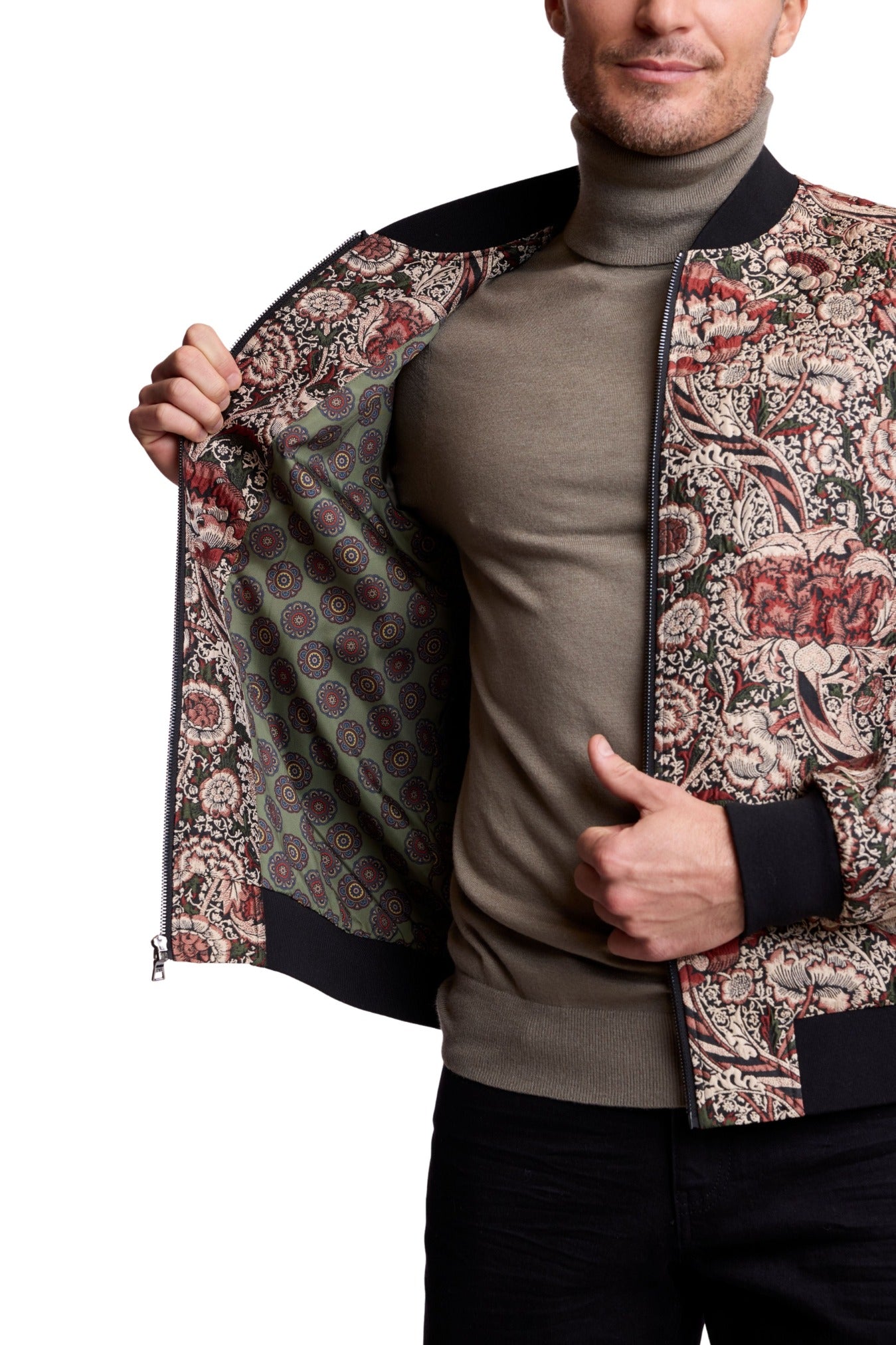 Hyde Bomber Jacket - Dark Green & Burgundy Multi