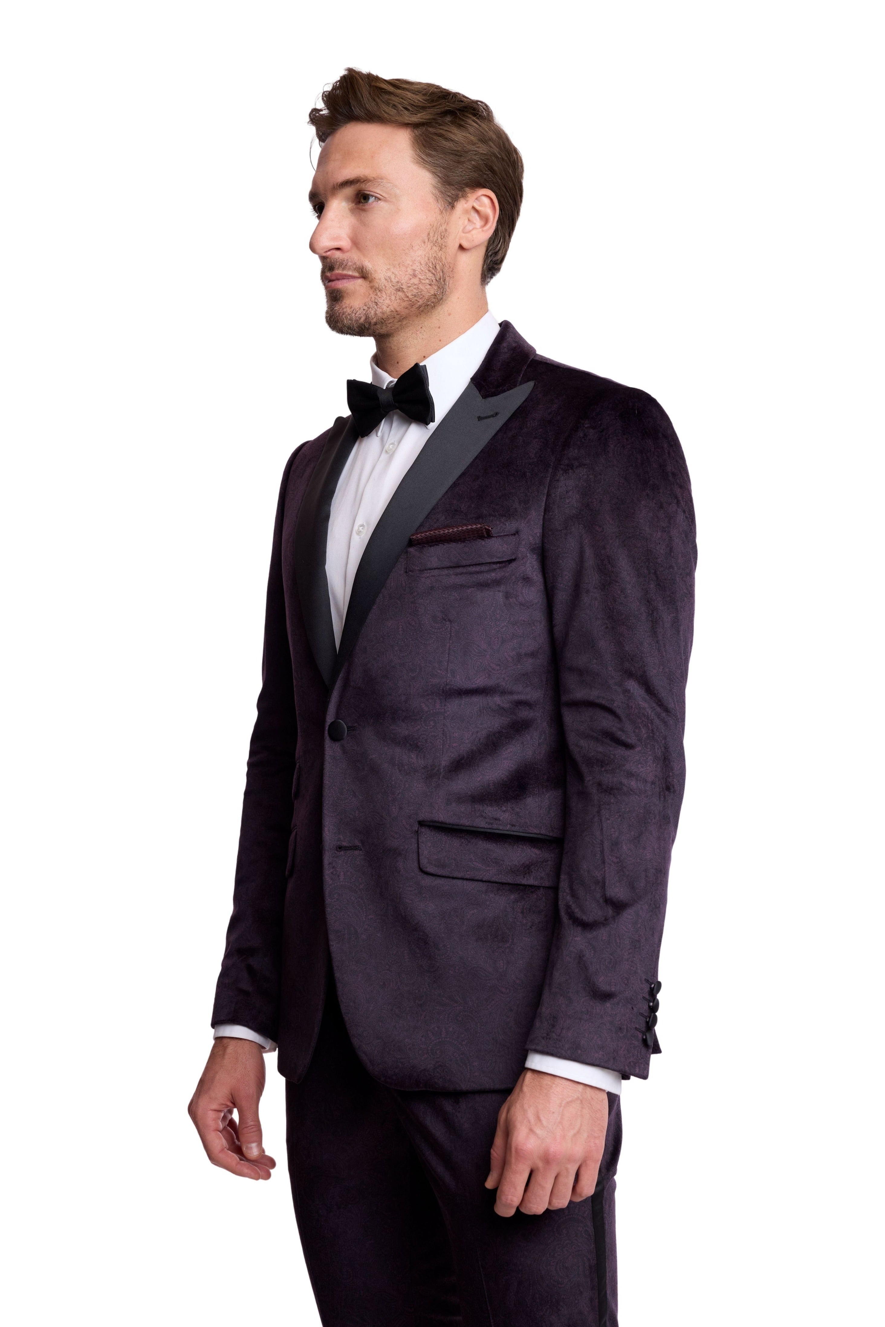 Kyle Big Peak Tux Jacket - slim - Deep Purple Velvet
