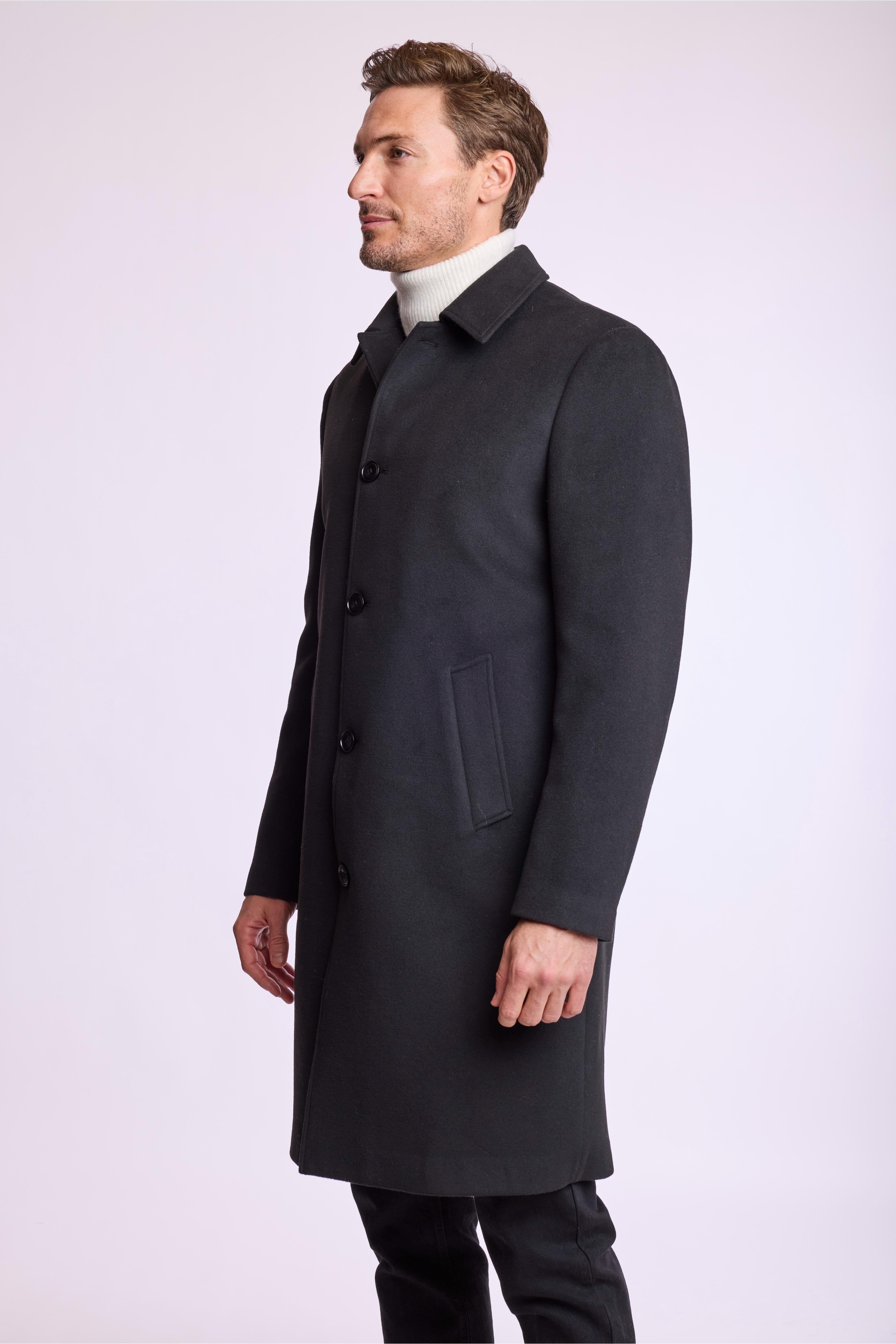 Slash Pocket Overcoat - slim - Black