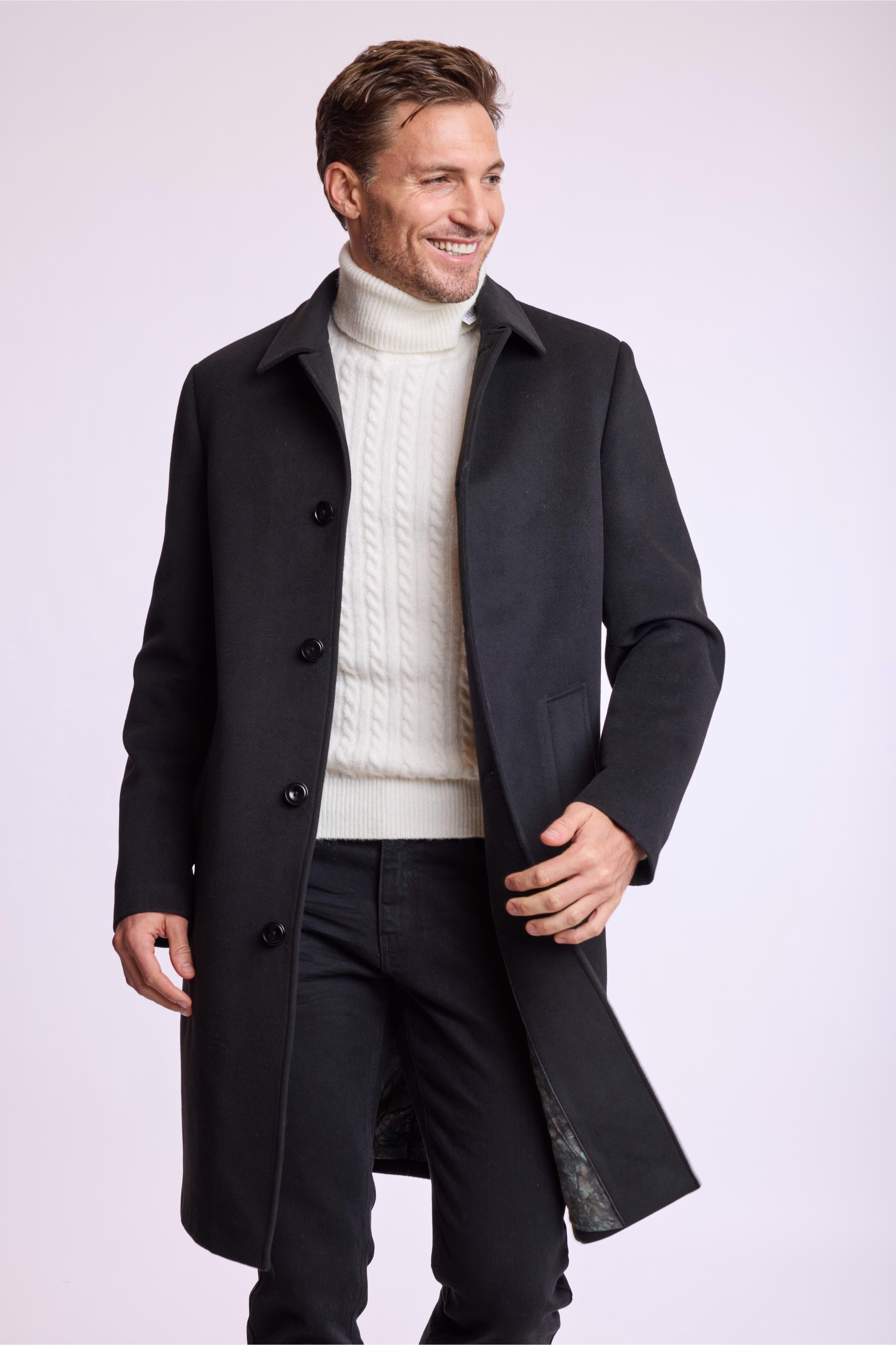 Slash Pocket Overcoat - slim - Black