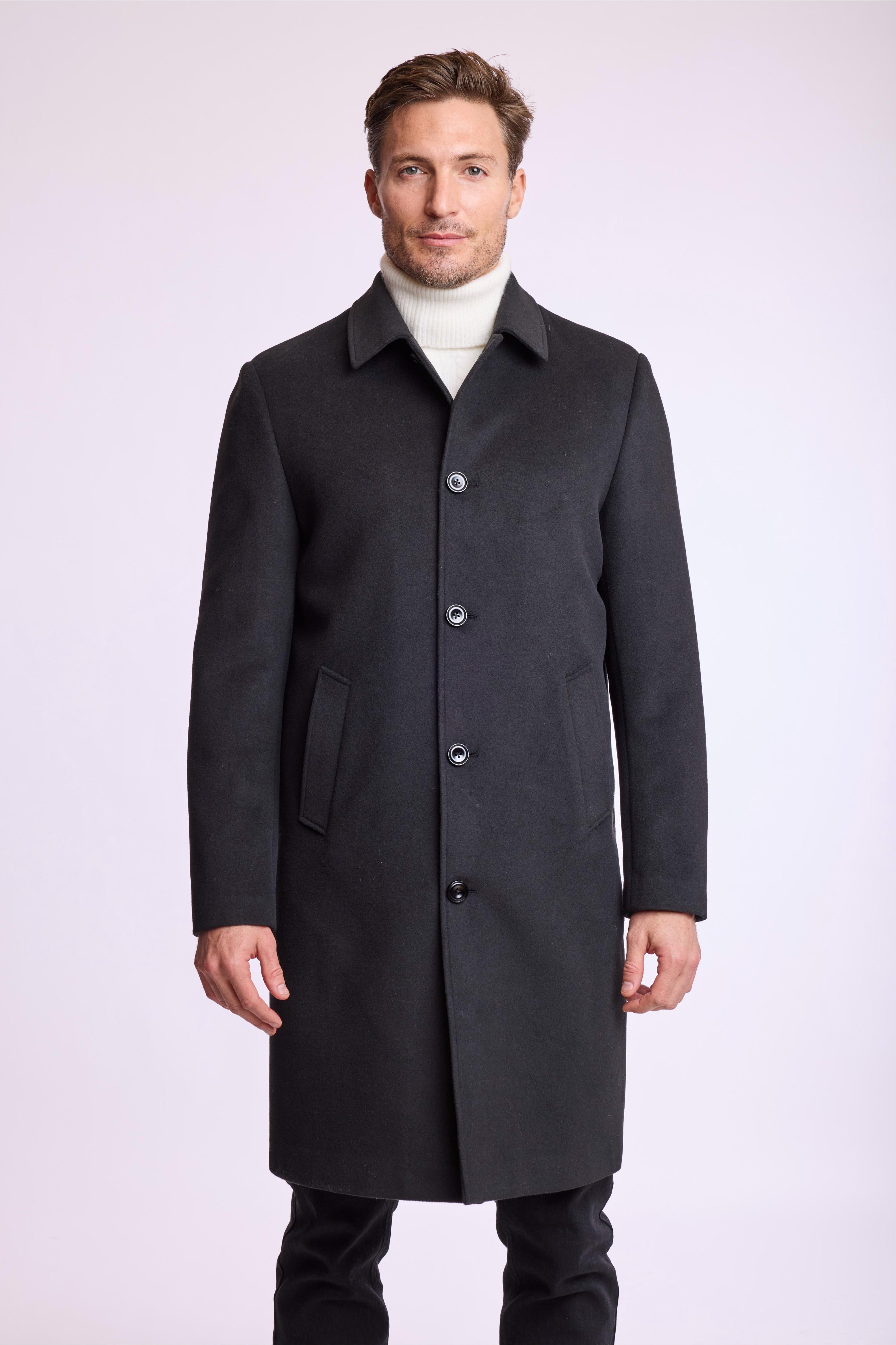 Slash Pocket Overcoat - slim - Black