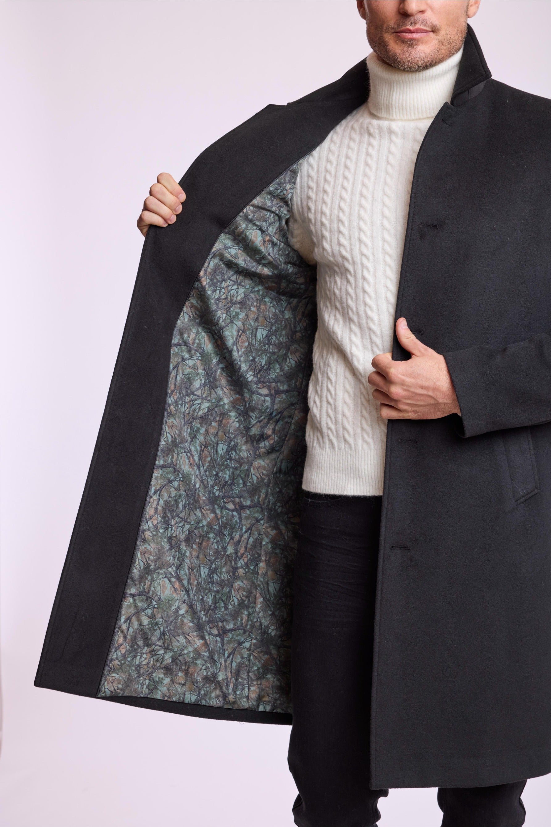 Slash Pocket Overcoat - slim - Black