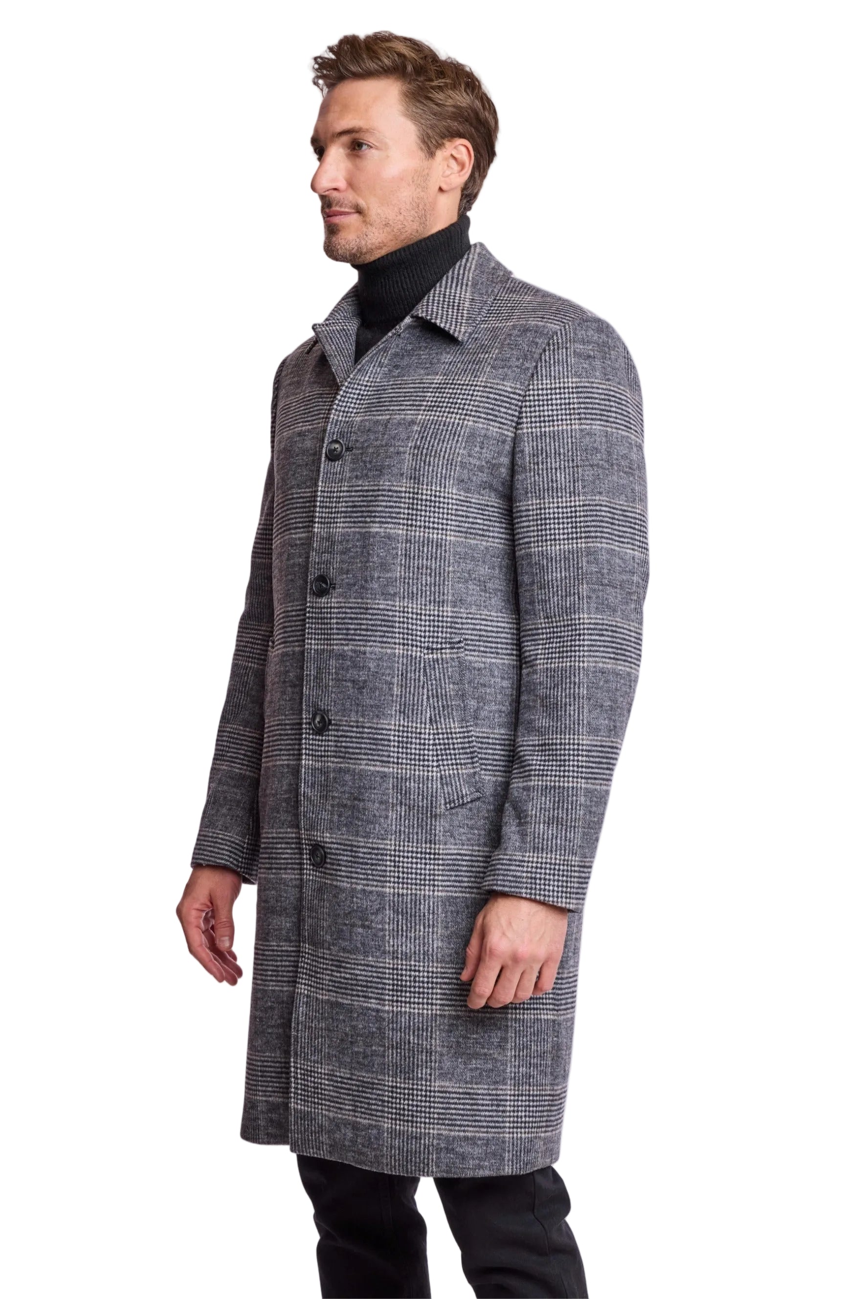 Slash Pocket Overcoat - slim - Black and White Check