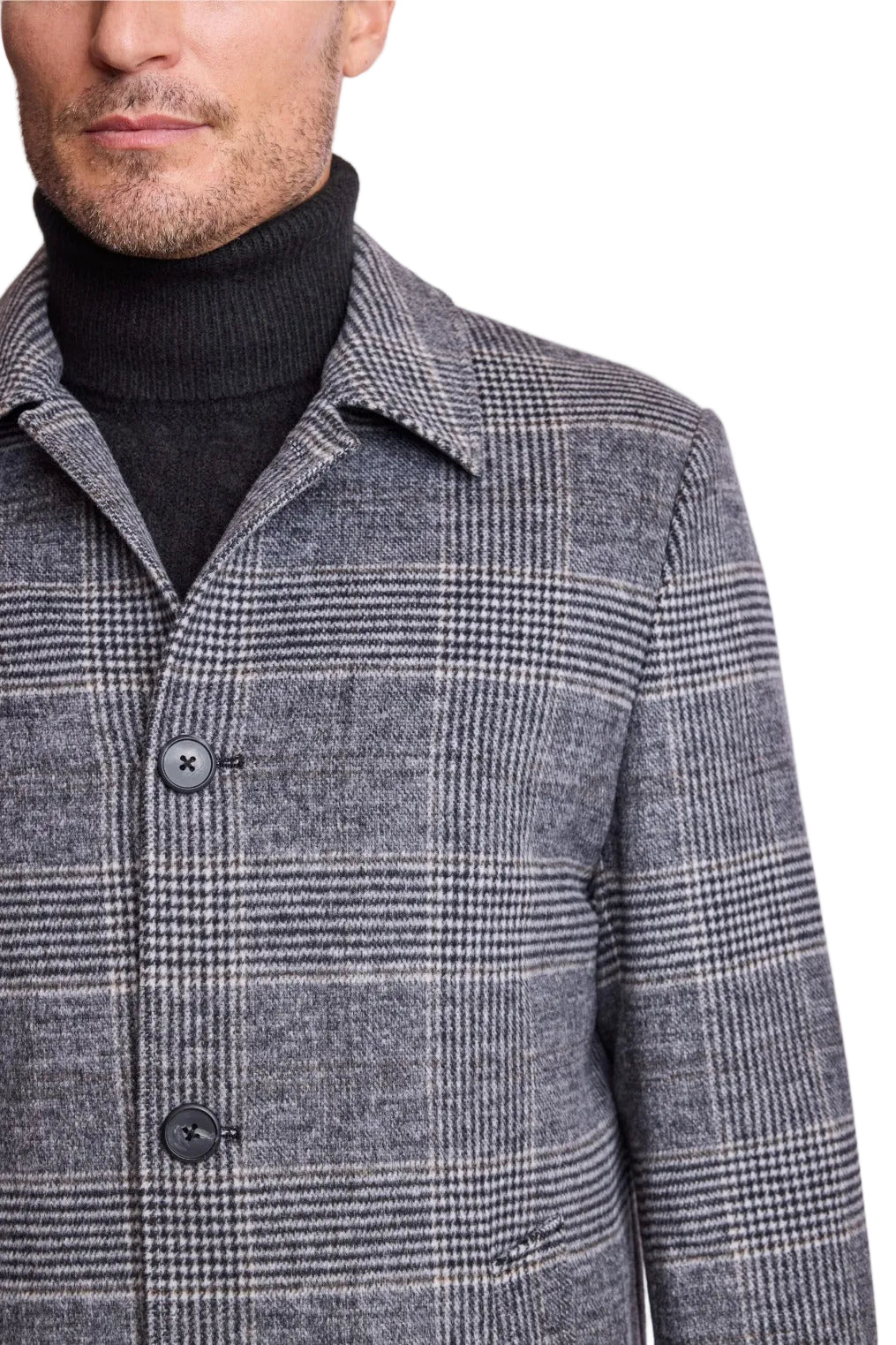 Slash Pocket Overcoat - slim - Black and White Check