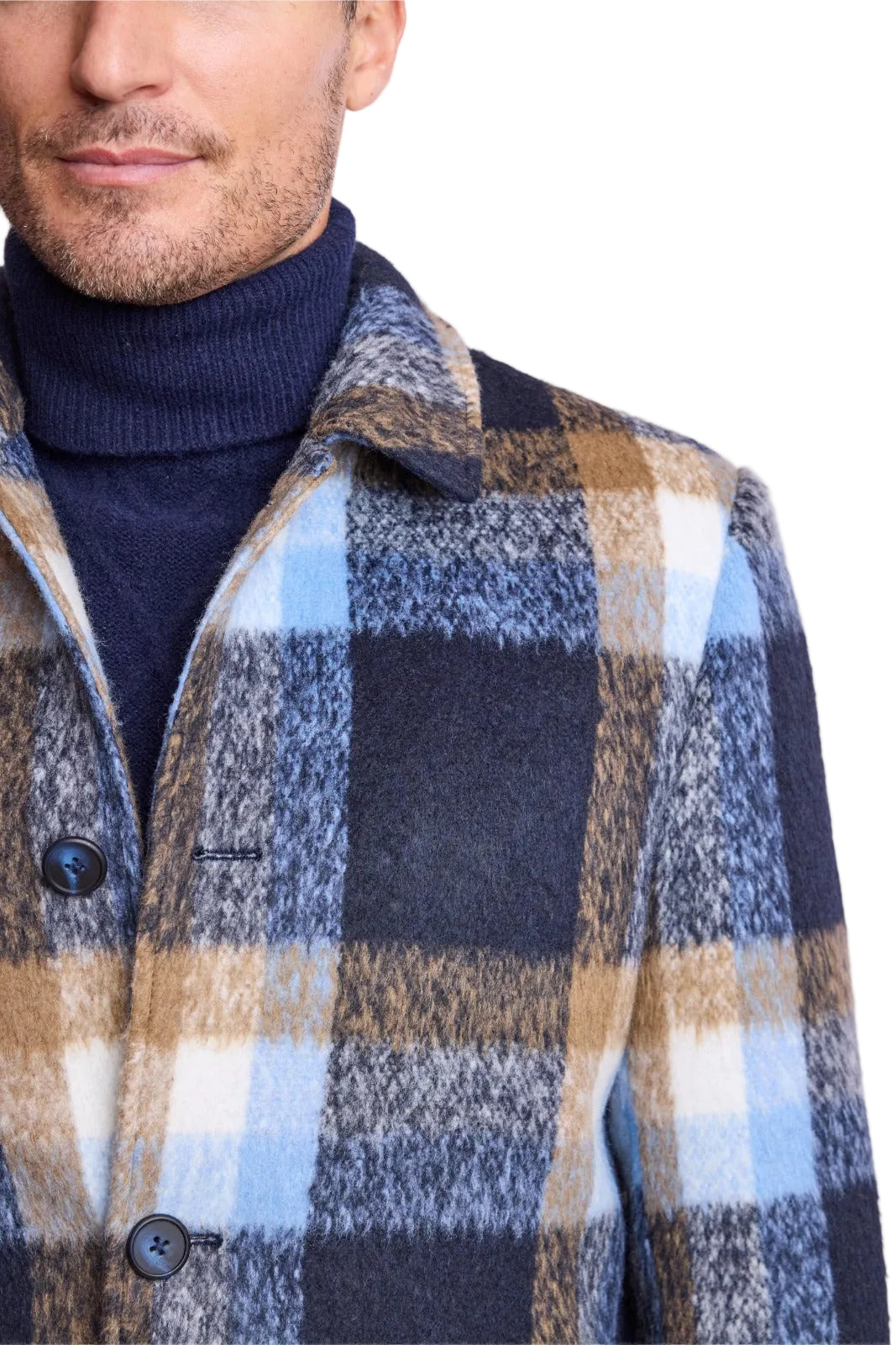 Slash Pocket Overcoat - slim - Blue Tan Buffalo