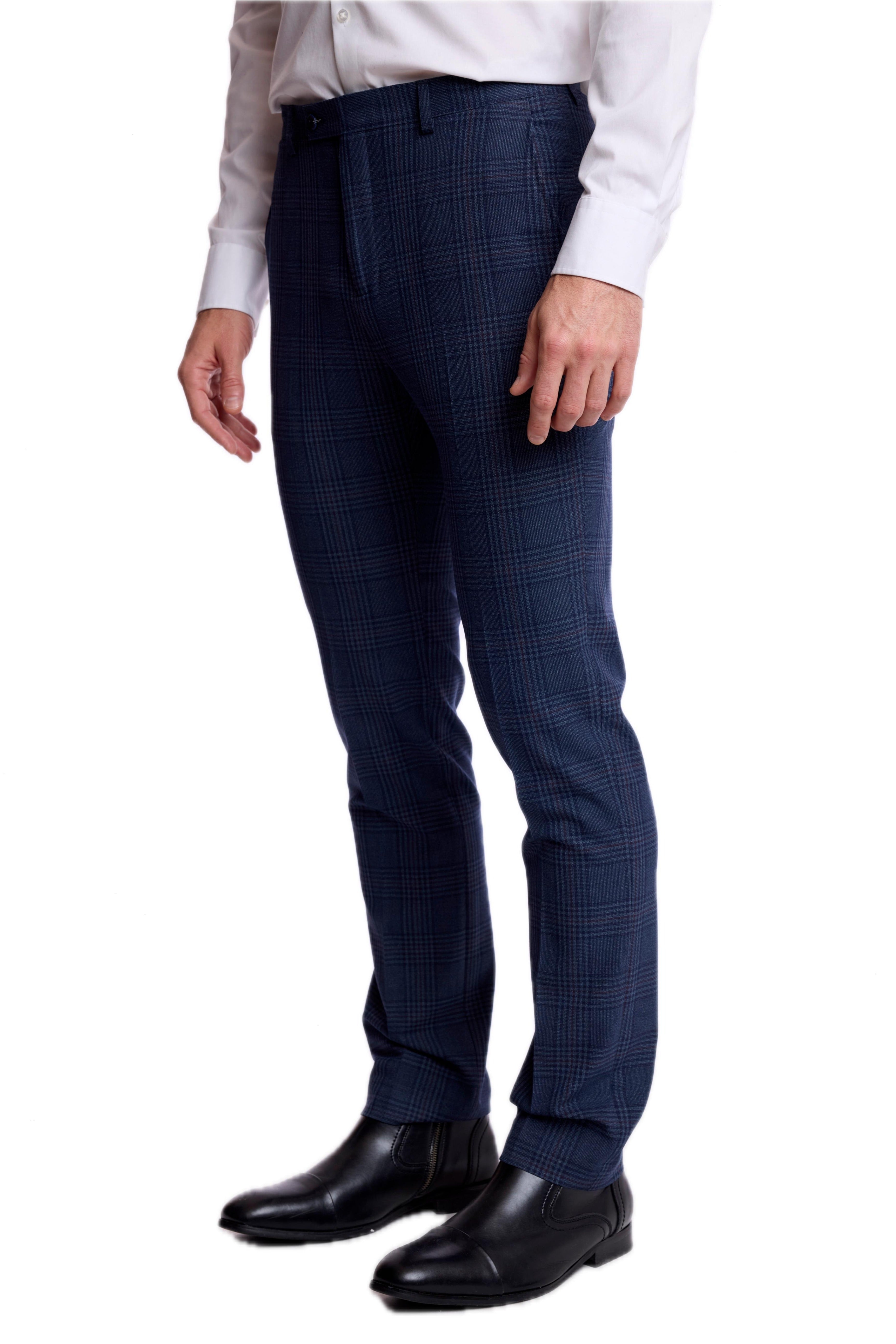 Downing Pants - slim - Navy Burgundy Plaid