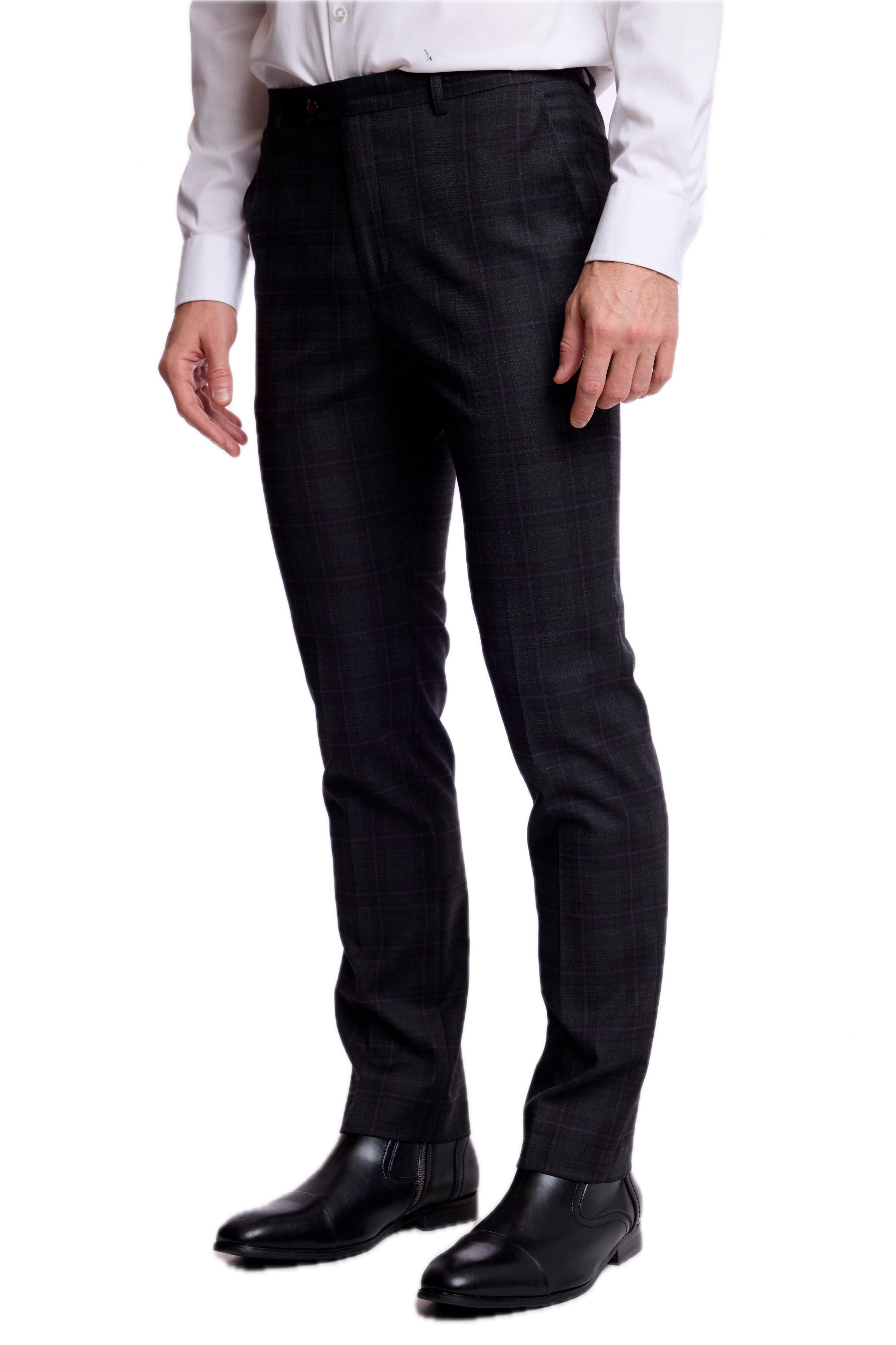 Downing Pants - slim - Charcoal Burgundy Plaid