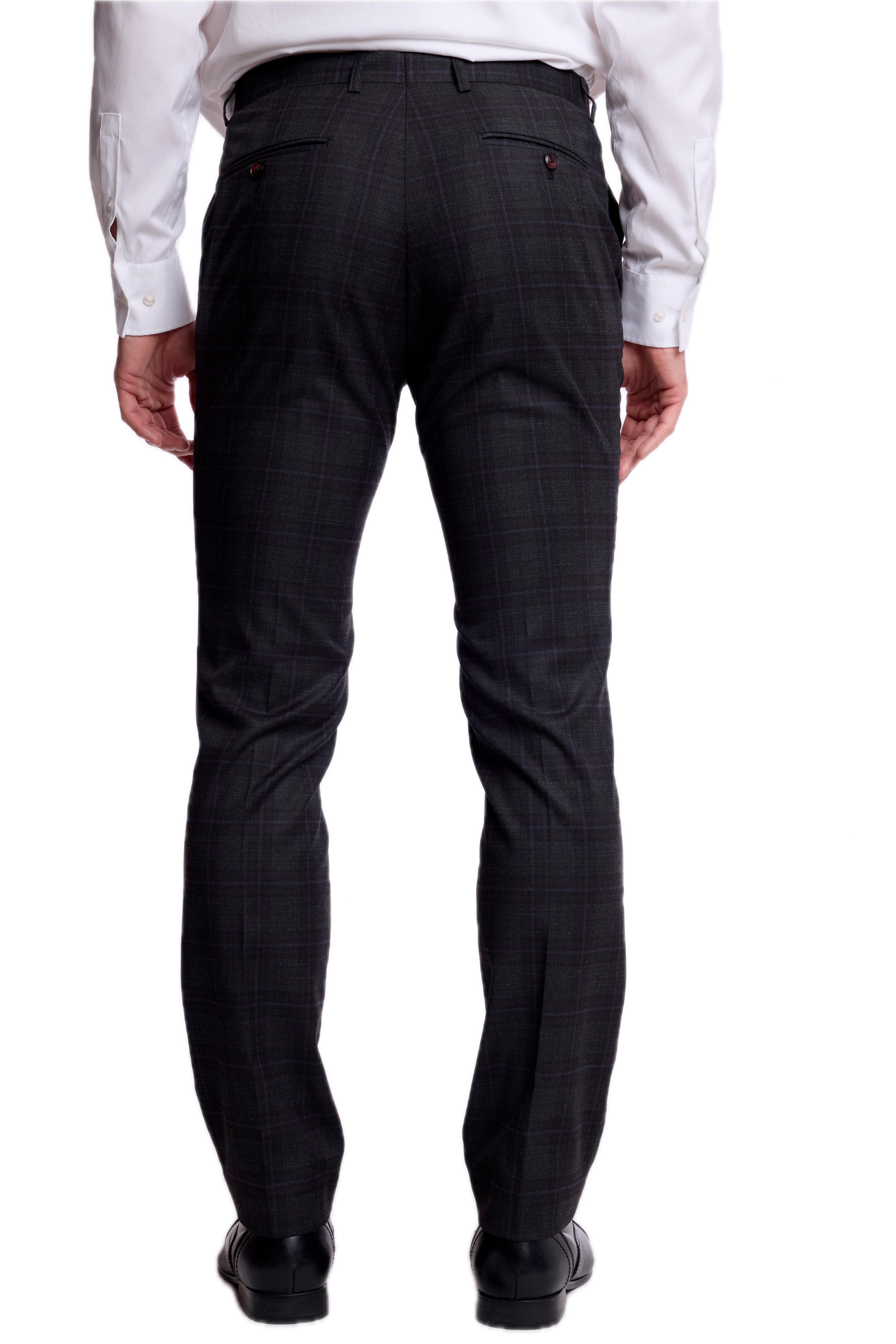 Downing Pants - slim - Charcoal Burgundy Plaid