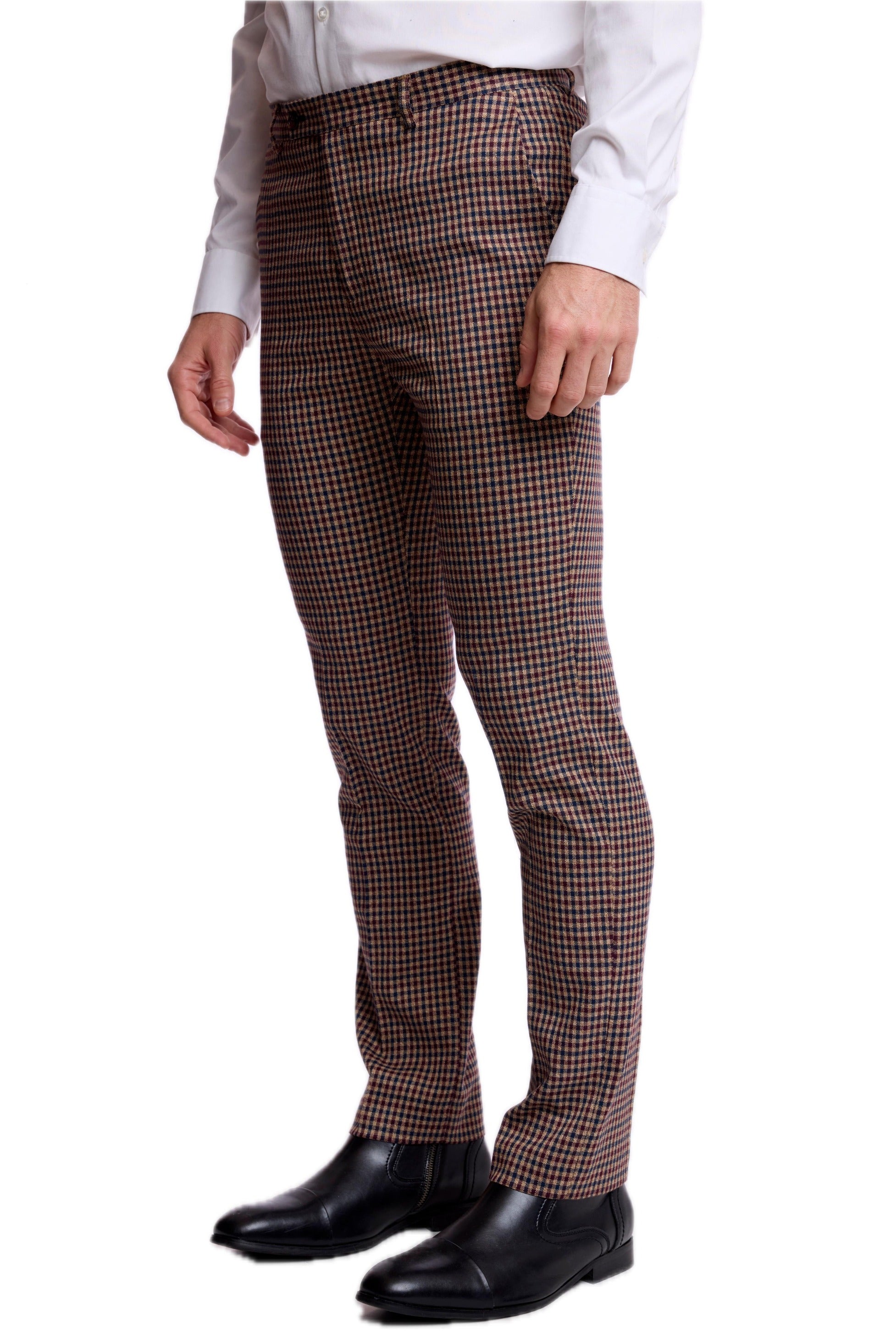 Downing Pants - slim - Burgundy Navy Tan Fall Gingham
