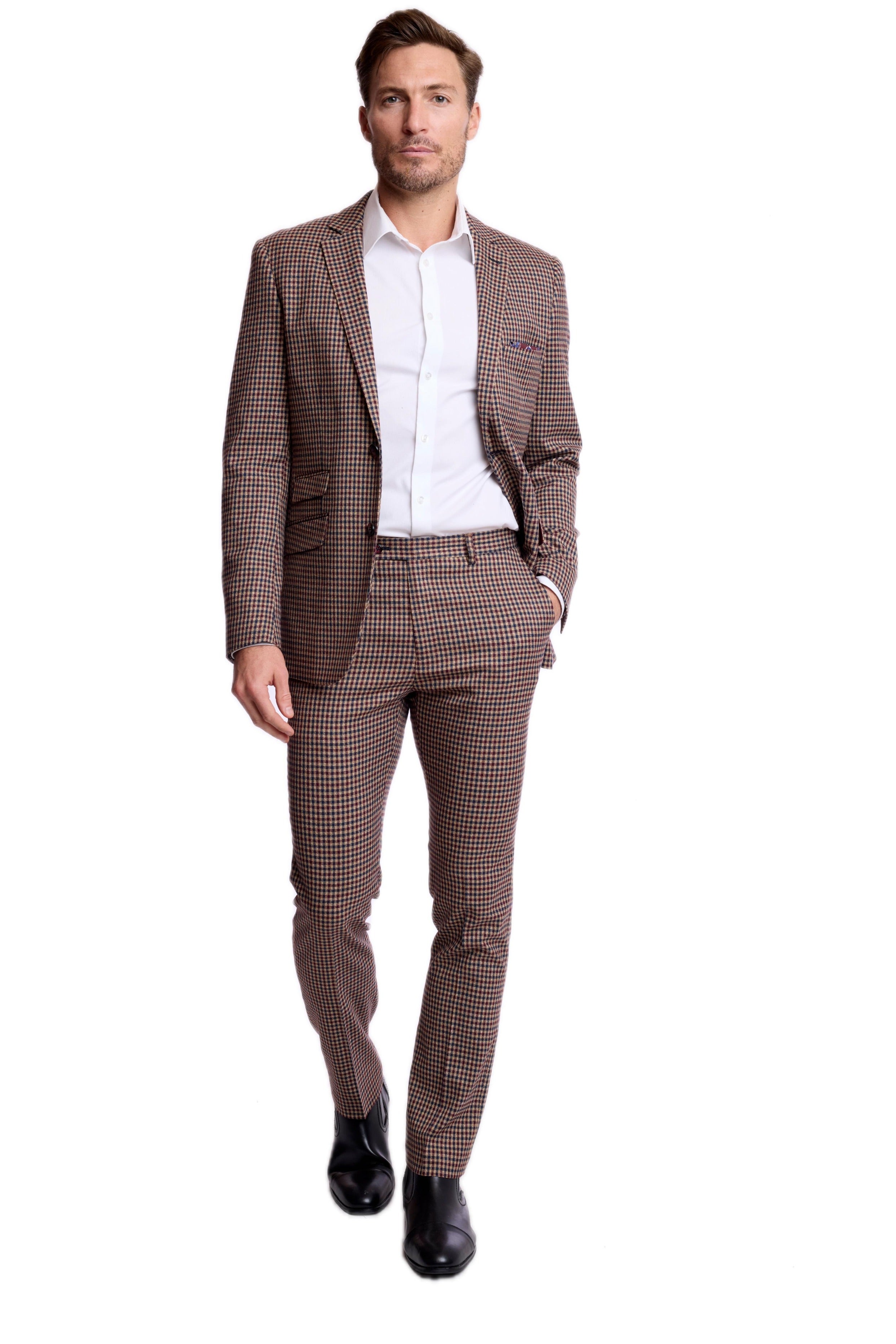 Downing Pants - slim - Burgundy Navy Tan Fall Gingham