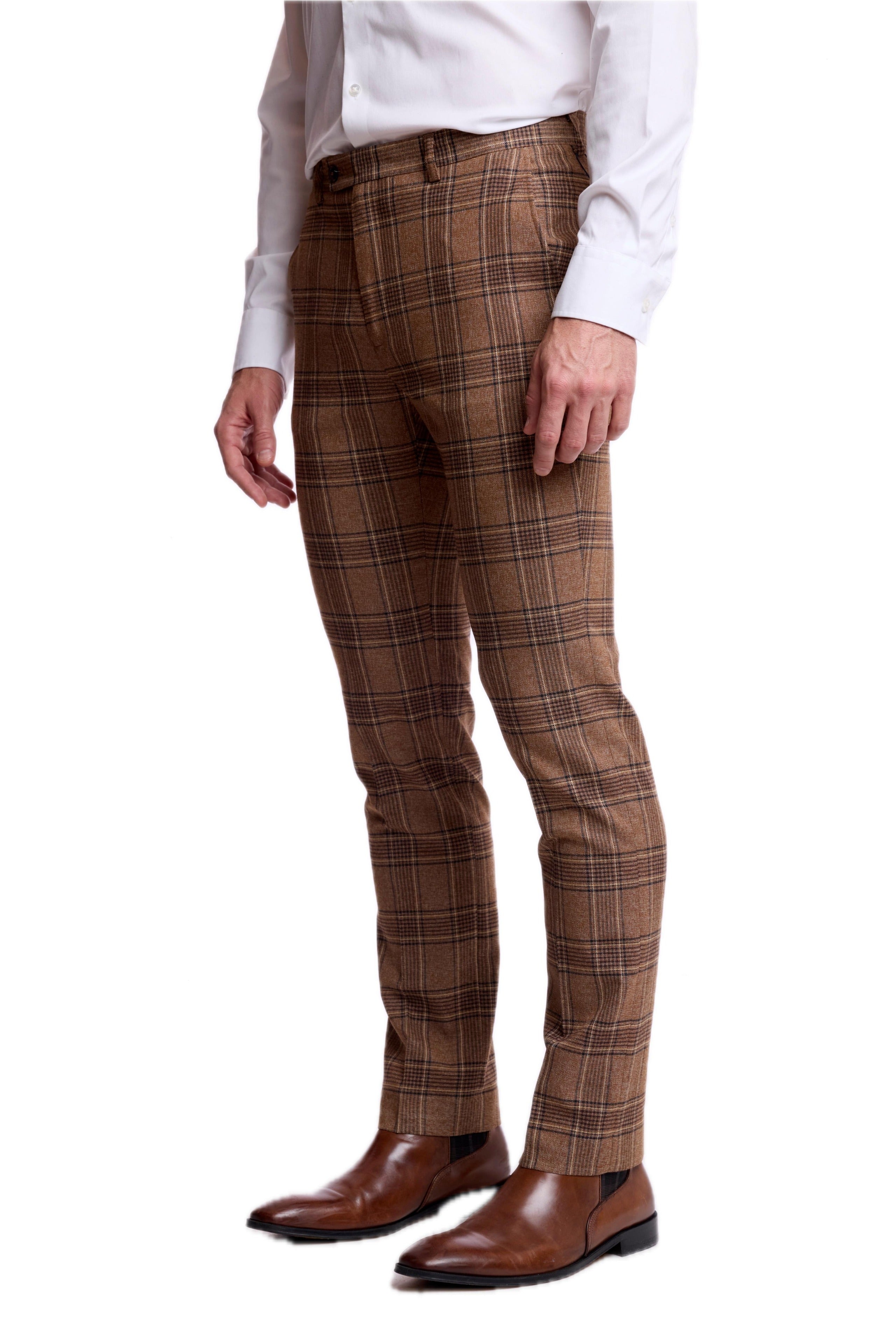 Downing Pants - slim - Brown Tan Plaid