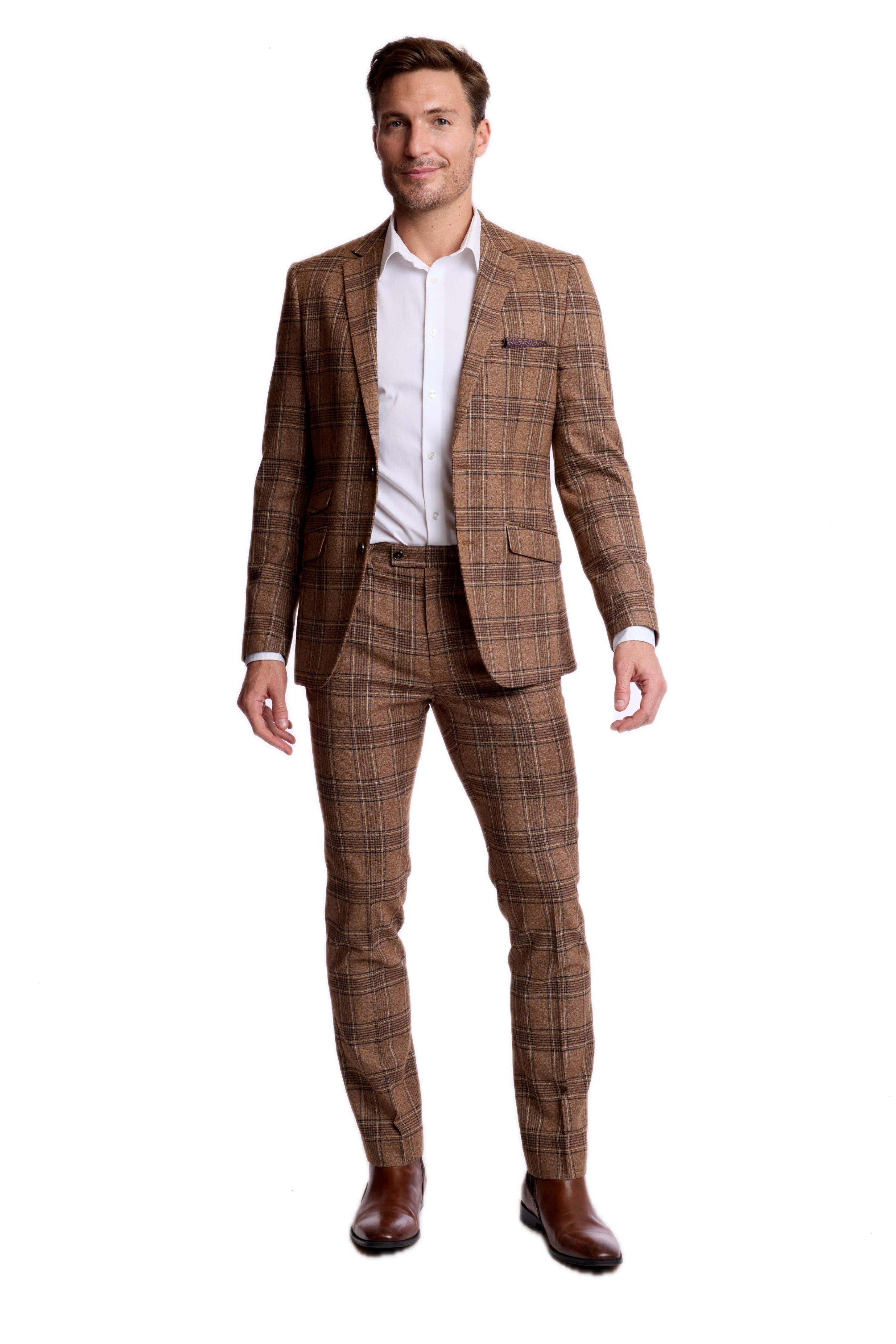 Downing Pants - slim - Brown Tan Plaid