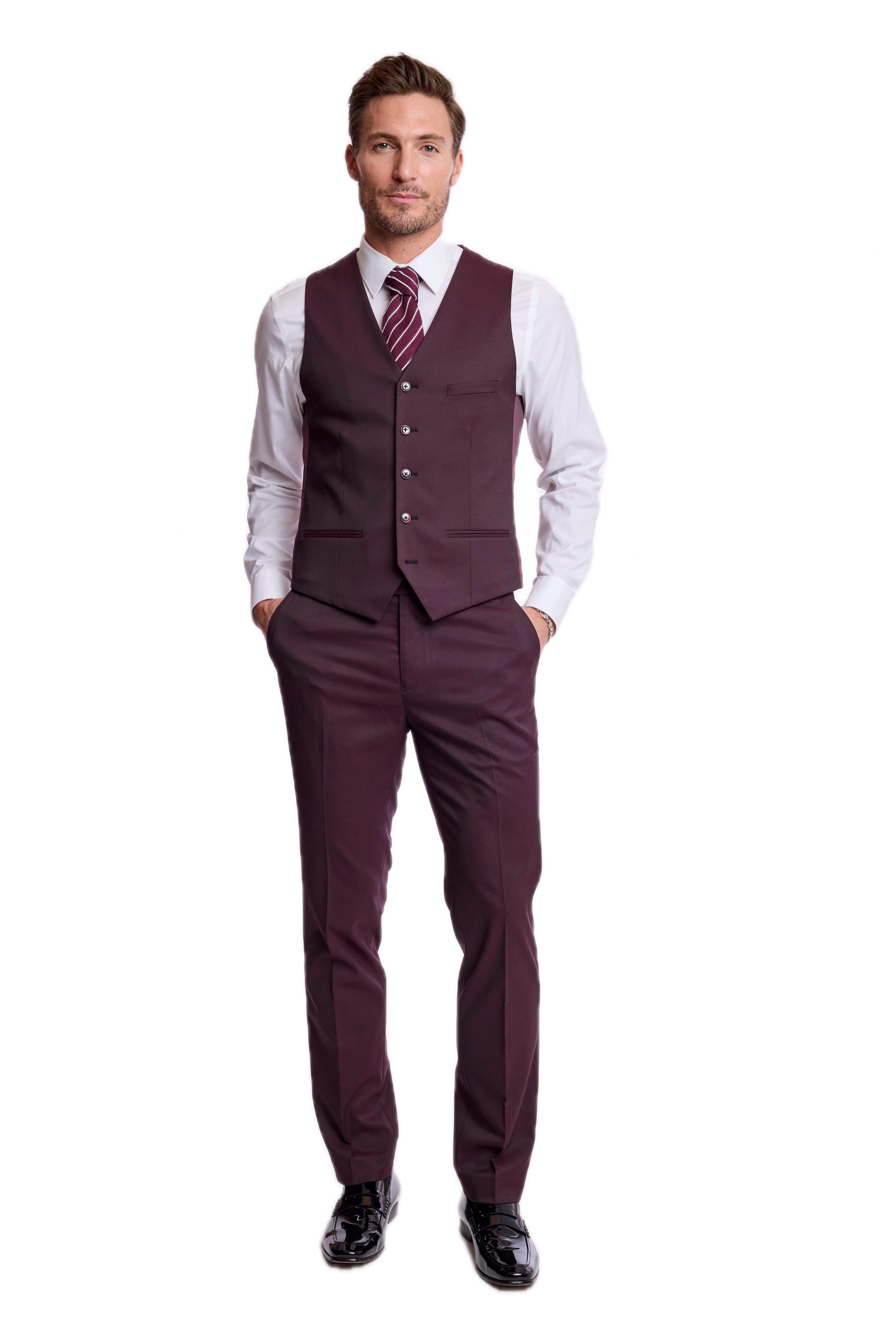Eaton 5 Button Vest - slim - Deep Burgundy