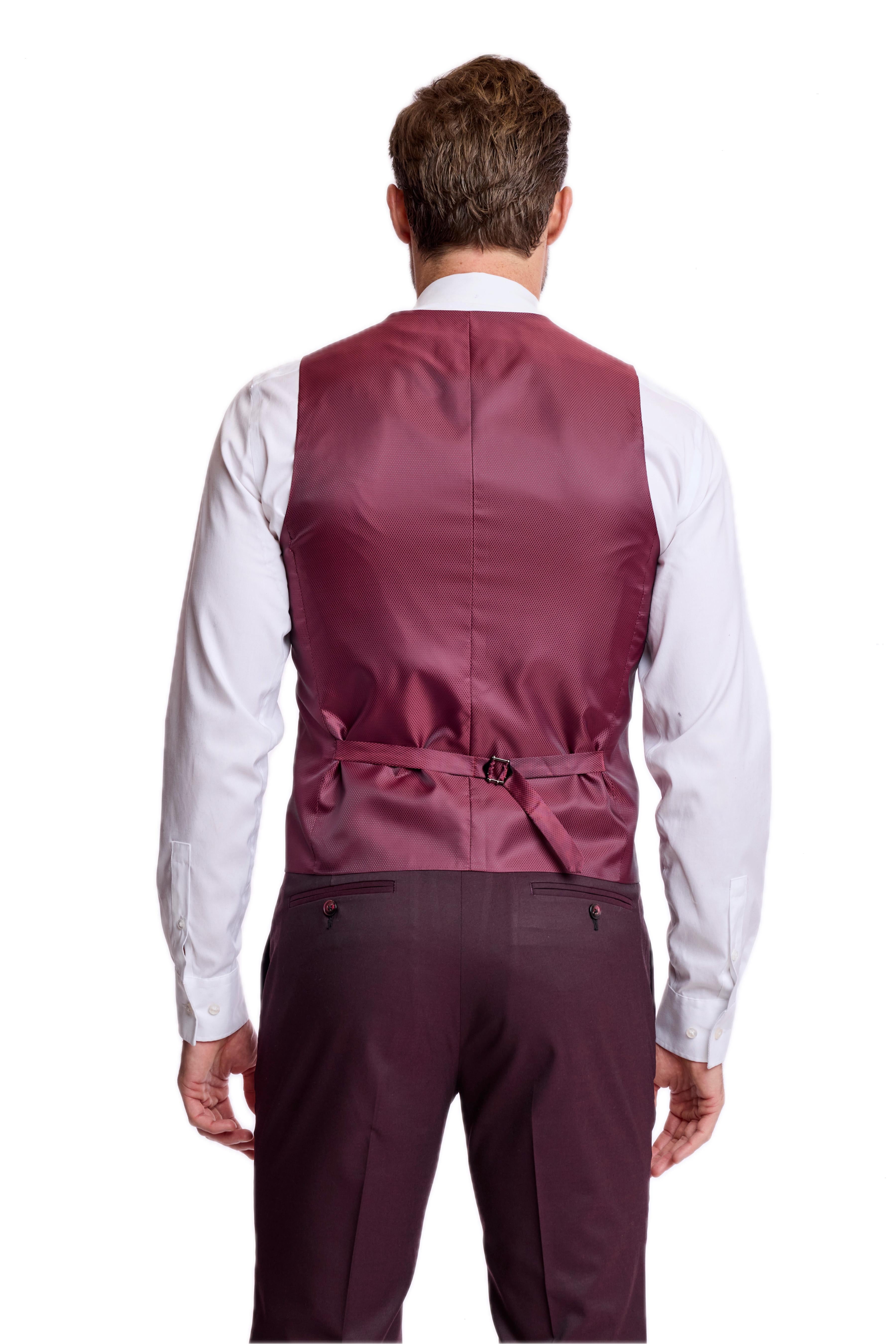 Eaton 5 Button Vest - slim - Deep Burgundy