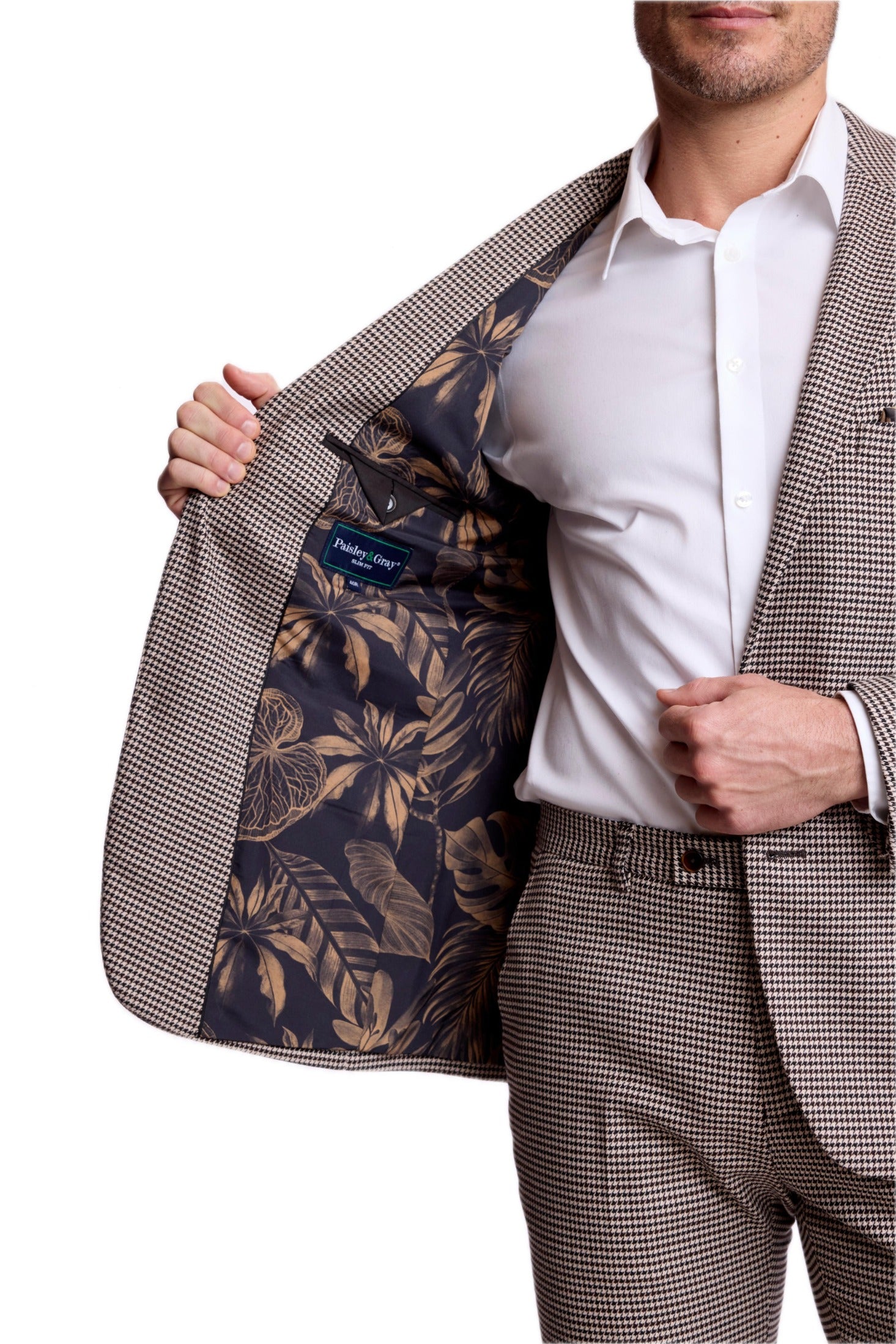Ashton Peak Jacket - slim - DK Choc Beige Houndstooth