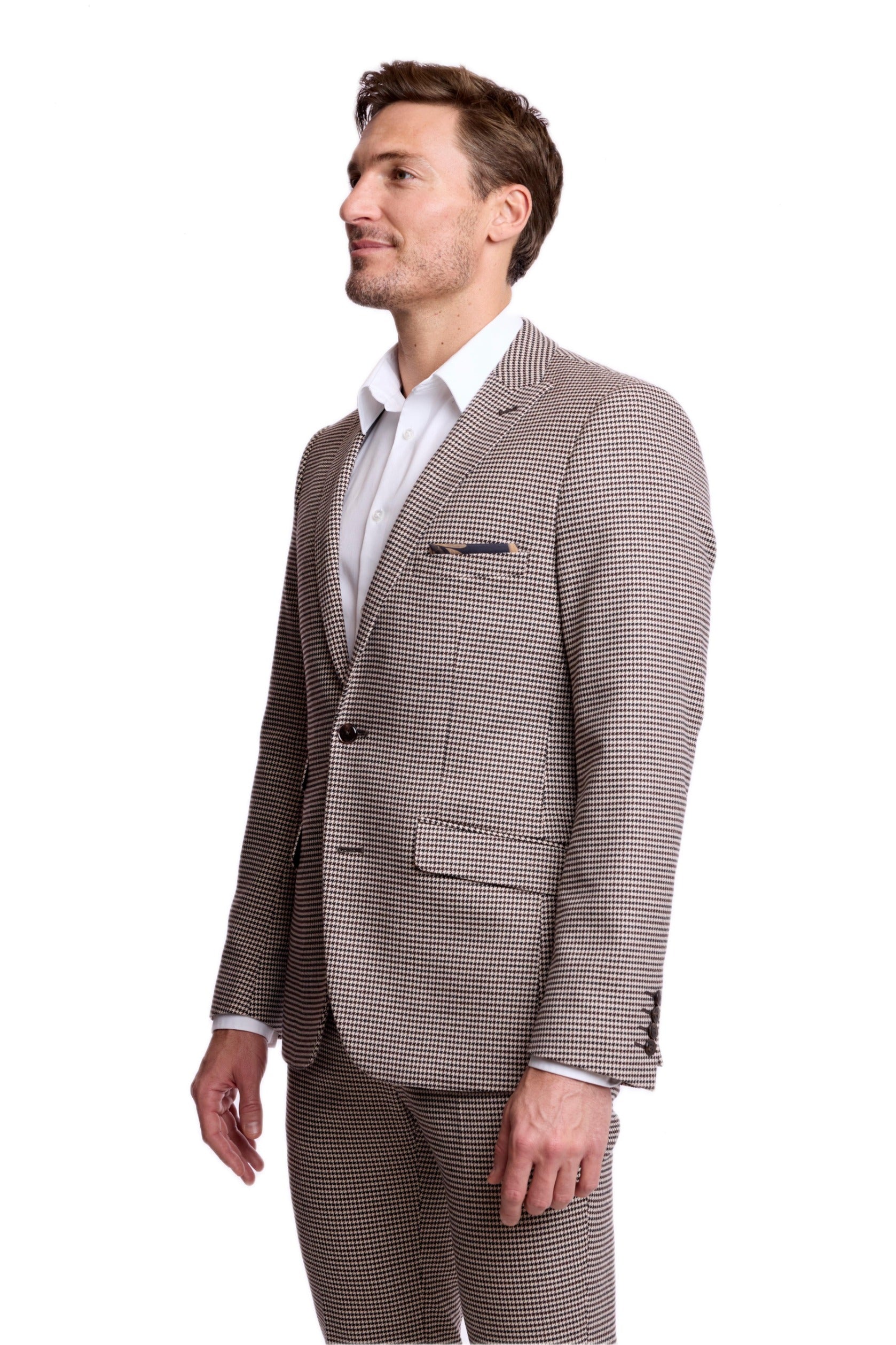 Ashton Peak Jacket - slim - DK Choc Beige Houndstooth