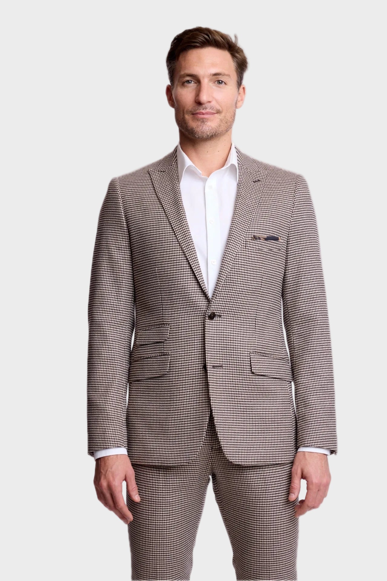 Ashton Peak Jacket - slim - DK Choc Beige Houndstooth