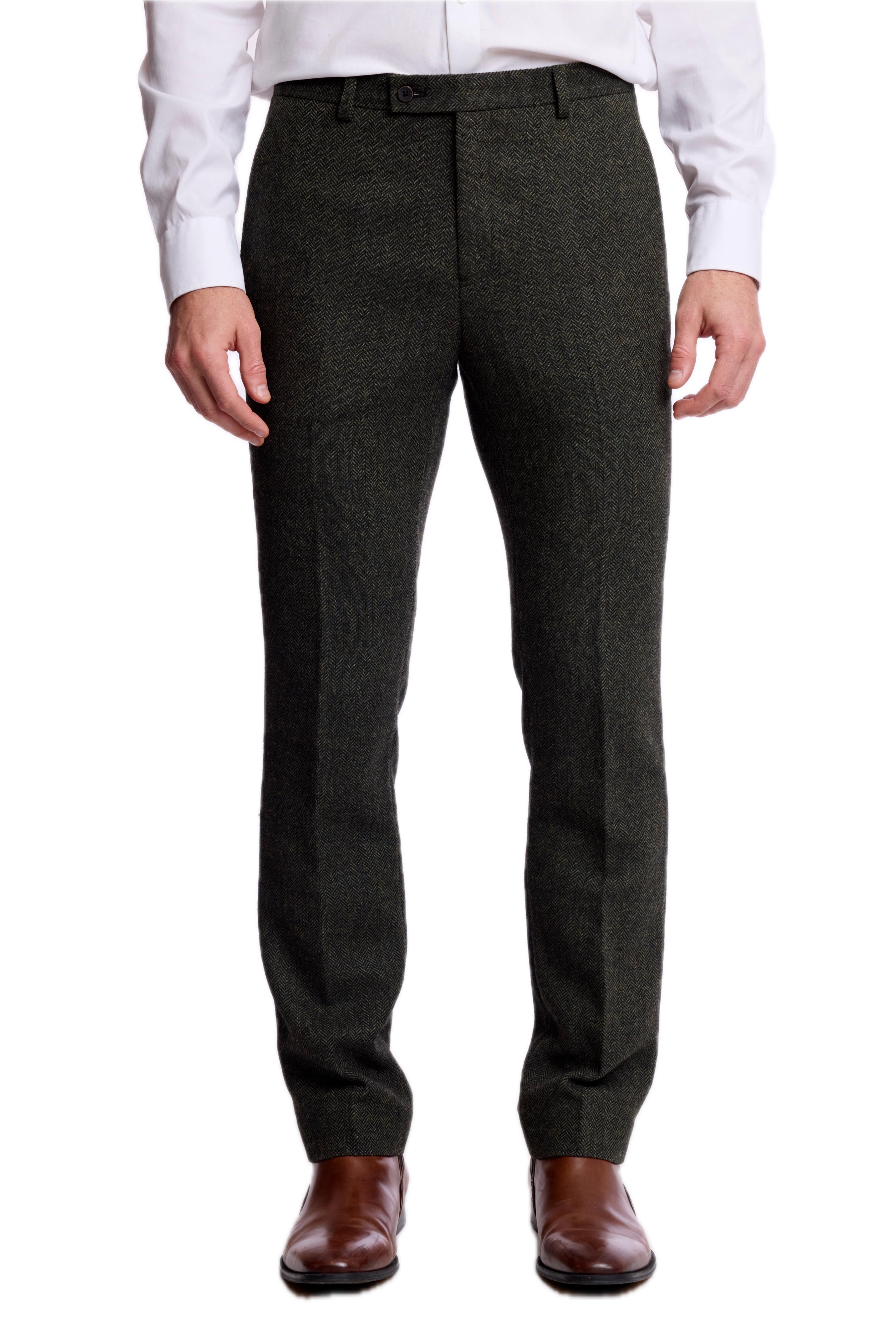 Downing Pants - slim - Green Black Herringbone