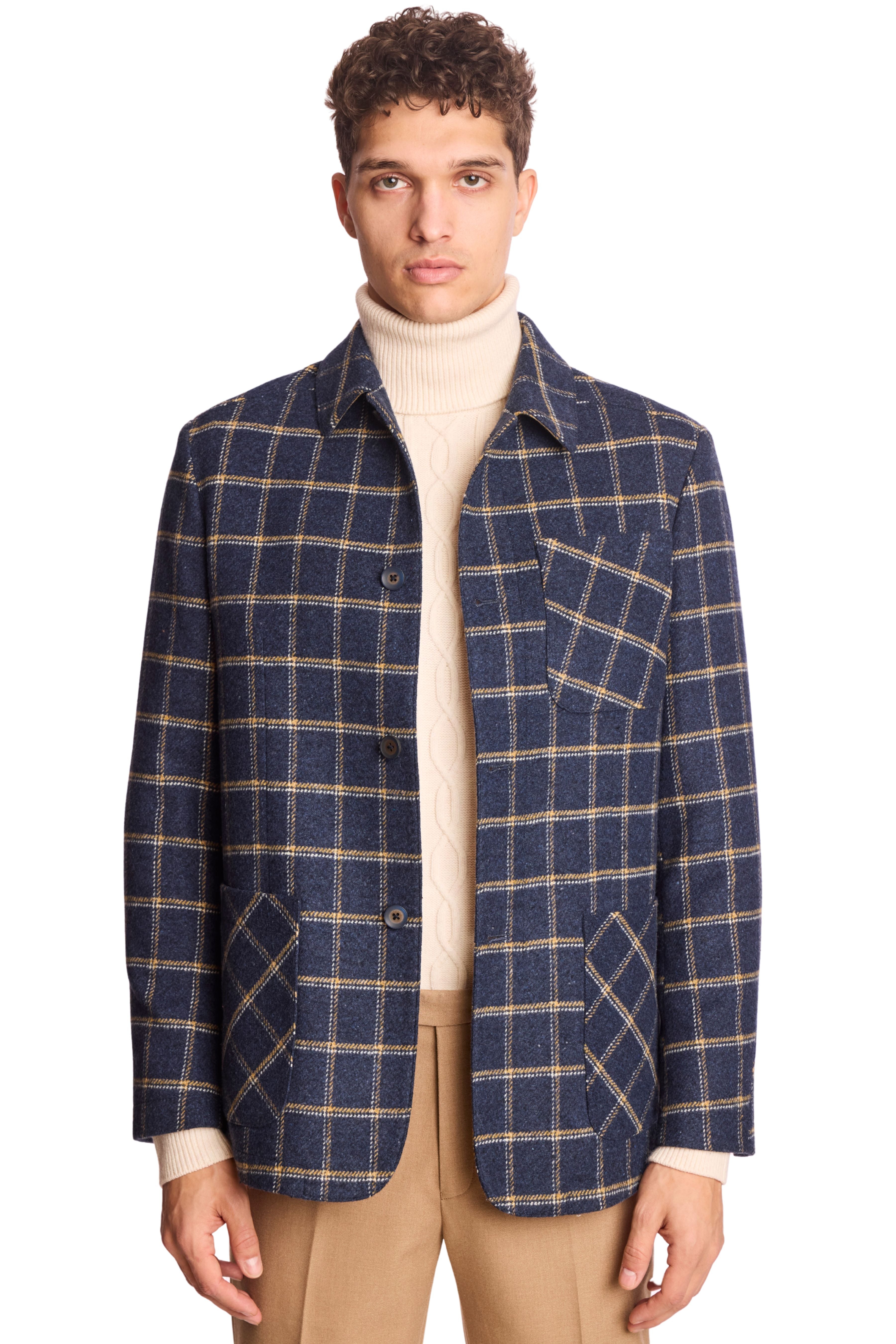 New City Button Up Jacket - Blue Mustard White Windowpane