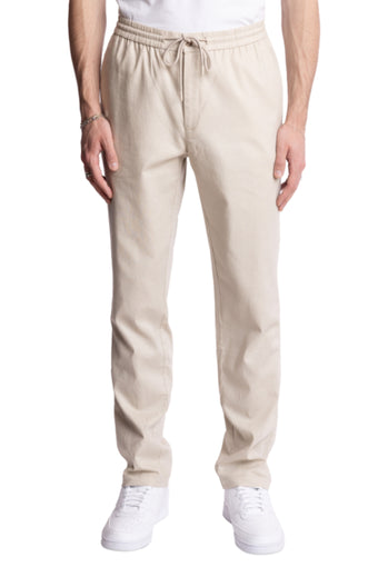 Chester Drawstring Pants - slim - Tan Linen