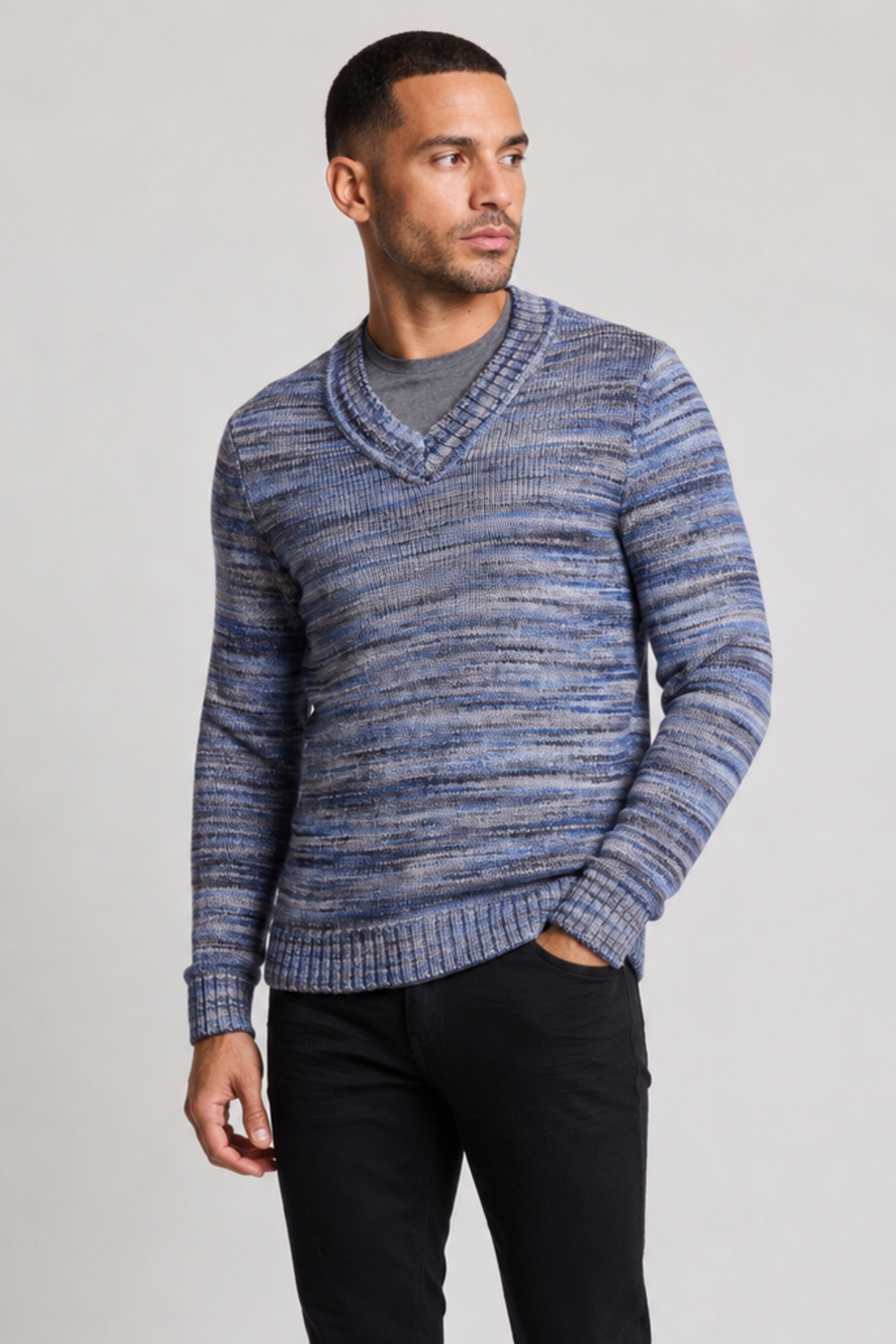 V-Neck Sweater - Navy Black Multi