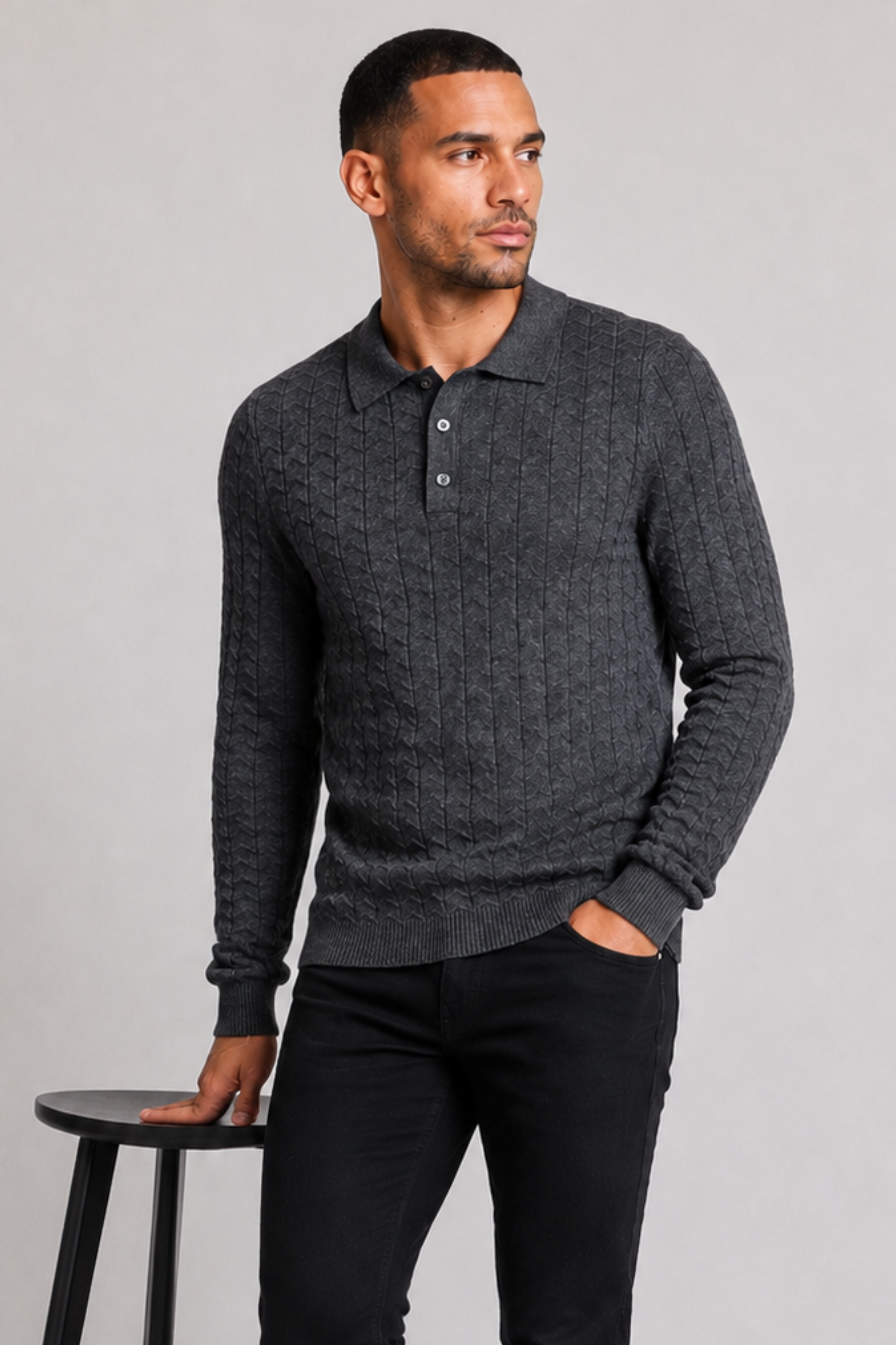 3 Button Polo - Charcoal
