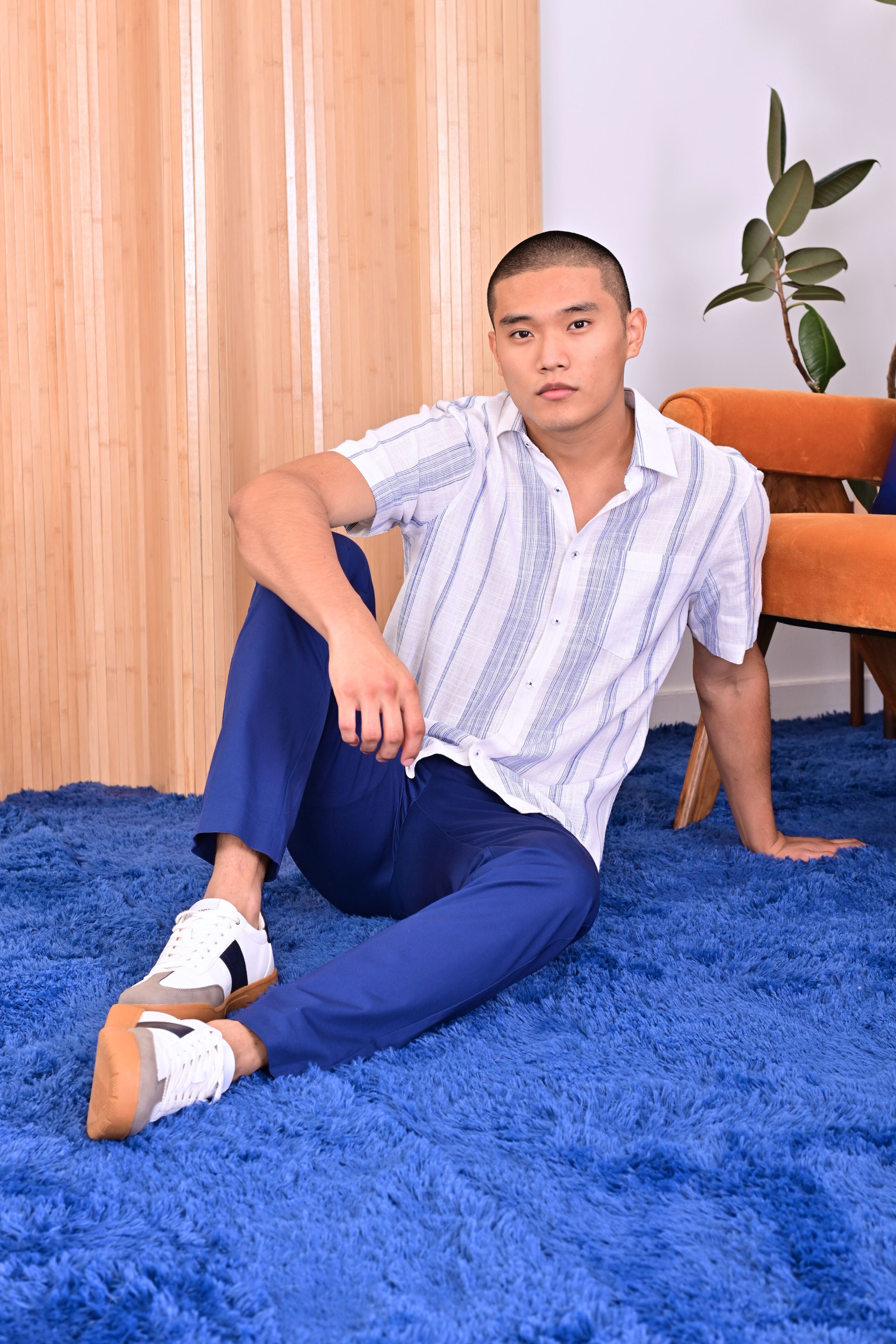 Soleil S/S Shirt - White & Blue Variegated