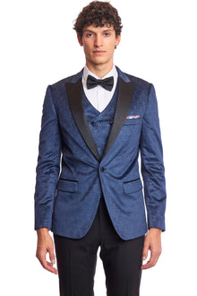  Grosvenor Peak Tux Jacket - slim - Navy and Blue Velvet