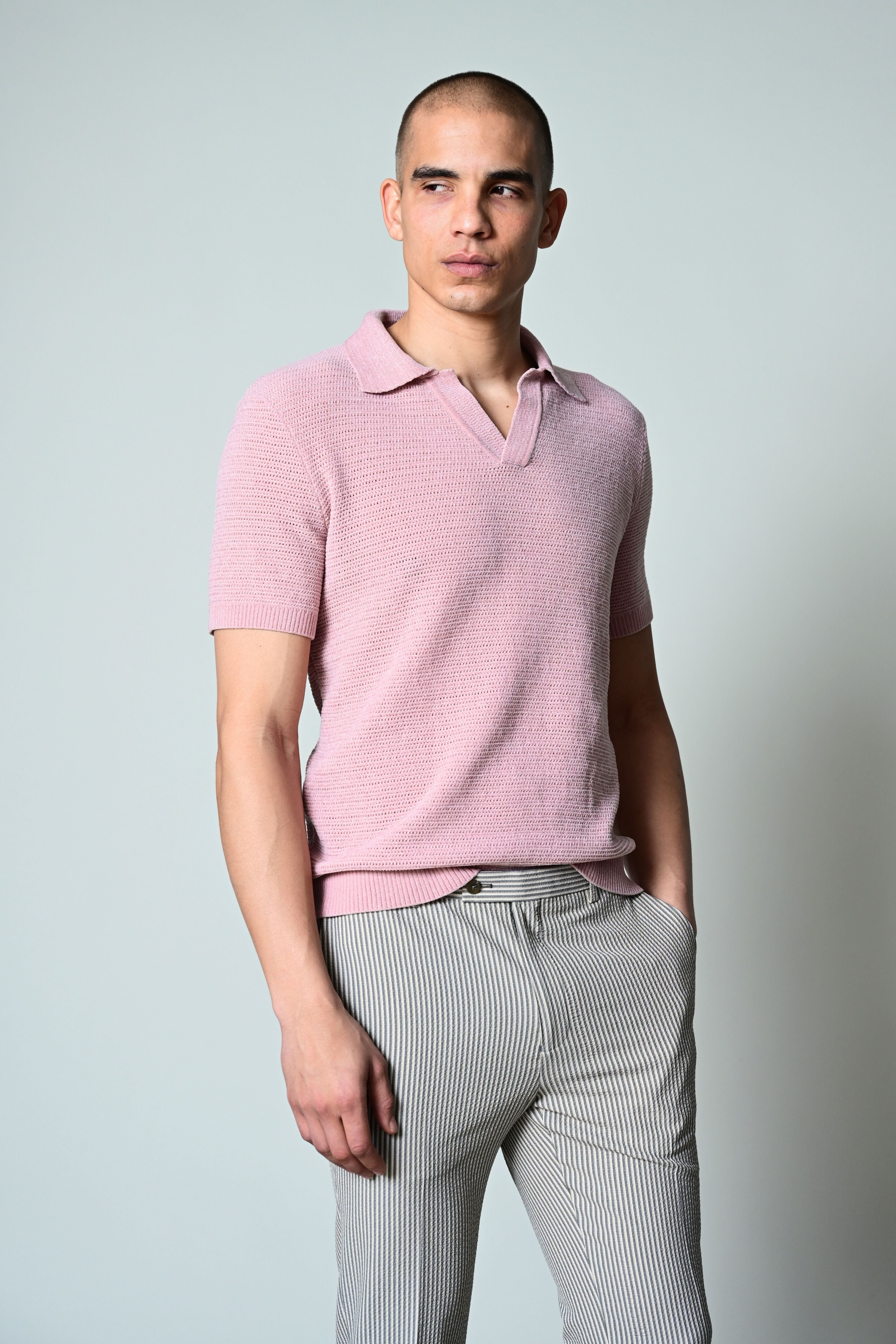 Johnny Collar Polo - Dusty Pink Chenille