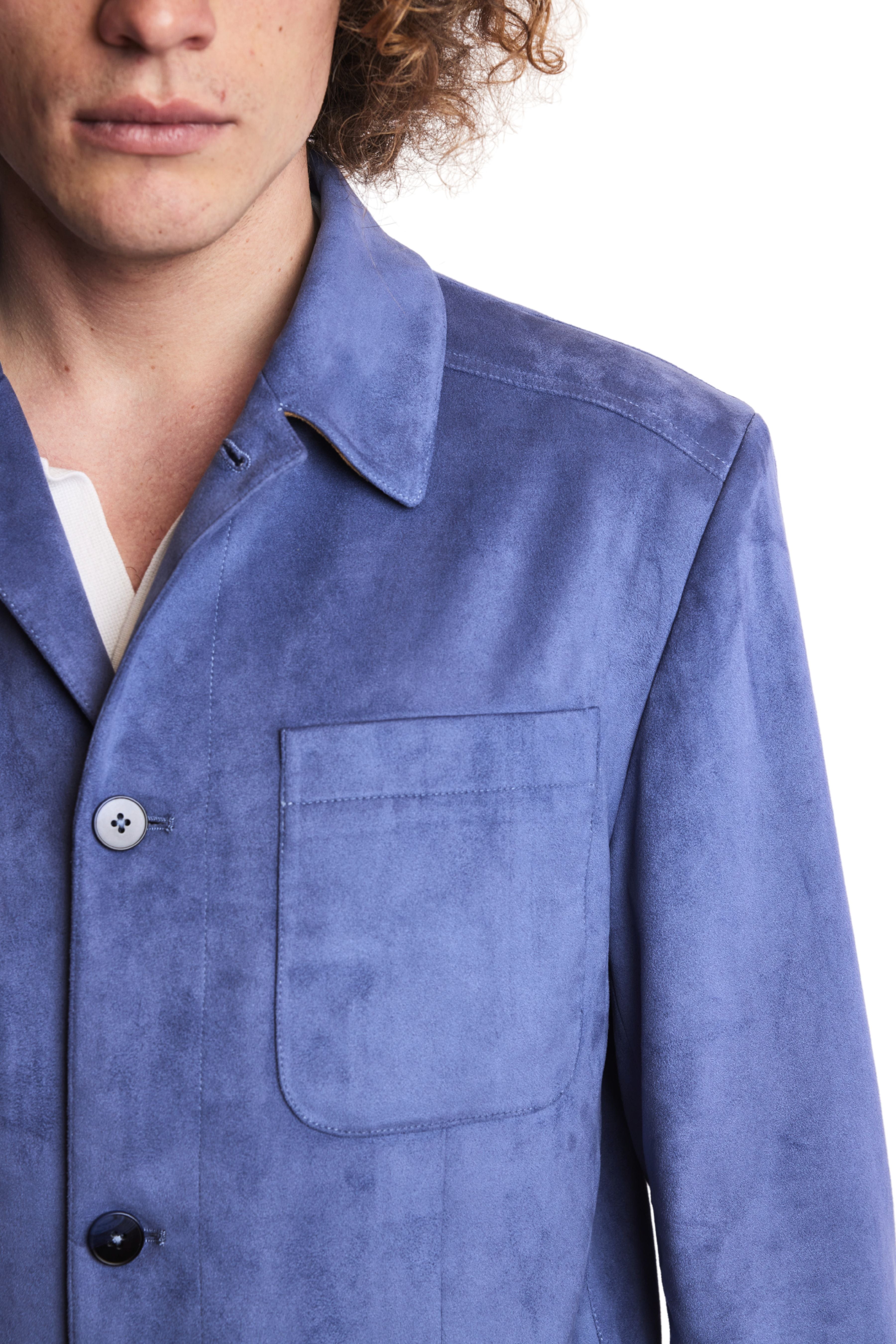 City 3 Patch Pocket Jacket - slim - Blue Mercury Microsuede