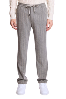  Chester Drawstring Pants - slim - LT Grey Tan Pinstripe