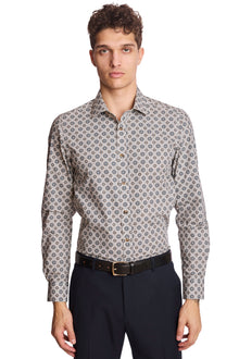  Samuel Spread Collar Shirt - Brown & Blue Geometric