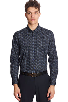  Brian Button Down Shirt - Navy and Grey Floral