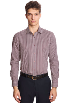  Samuel Spread Collar Shirt - Cherry Lacquer Stripes