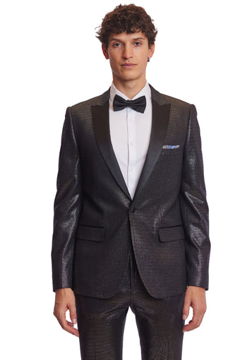 Grosvenor Peak Tux Jacket - slim - Black Silver Knit