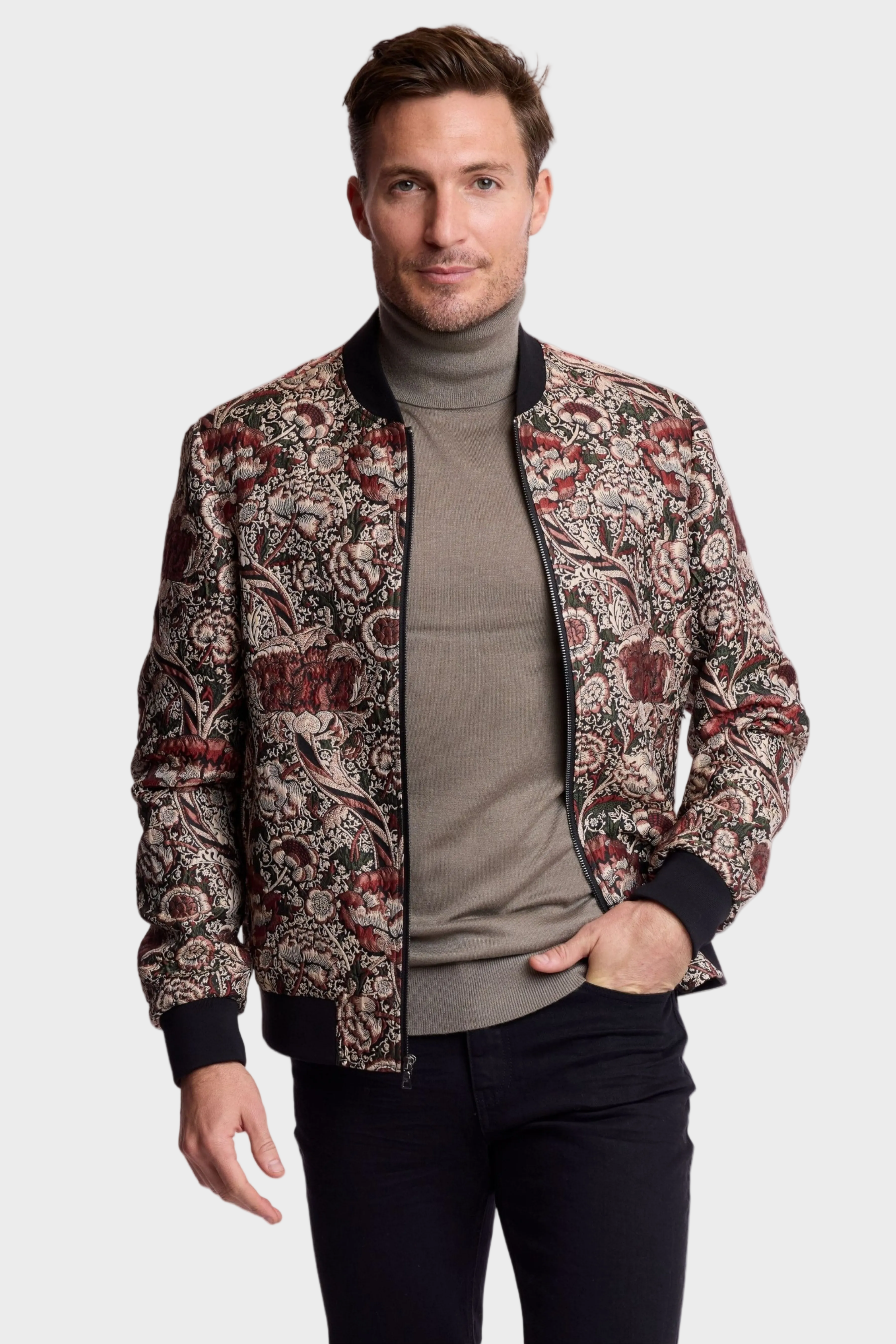 Hyde Bomber Jacket - Dark Green & Burgundy Multi