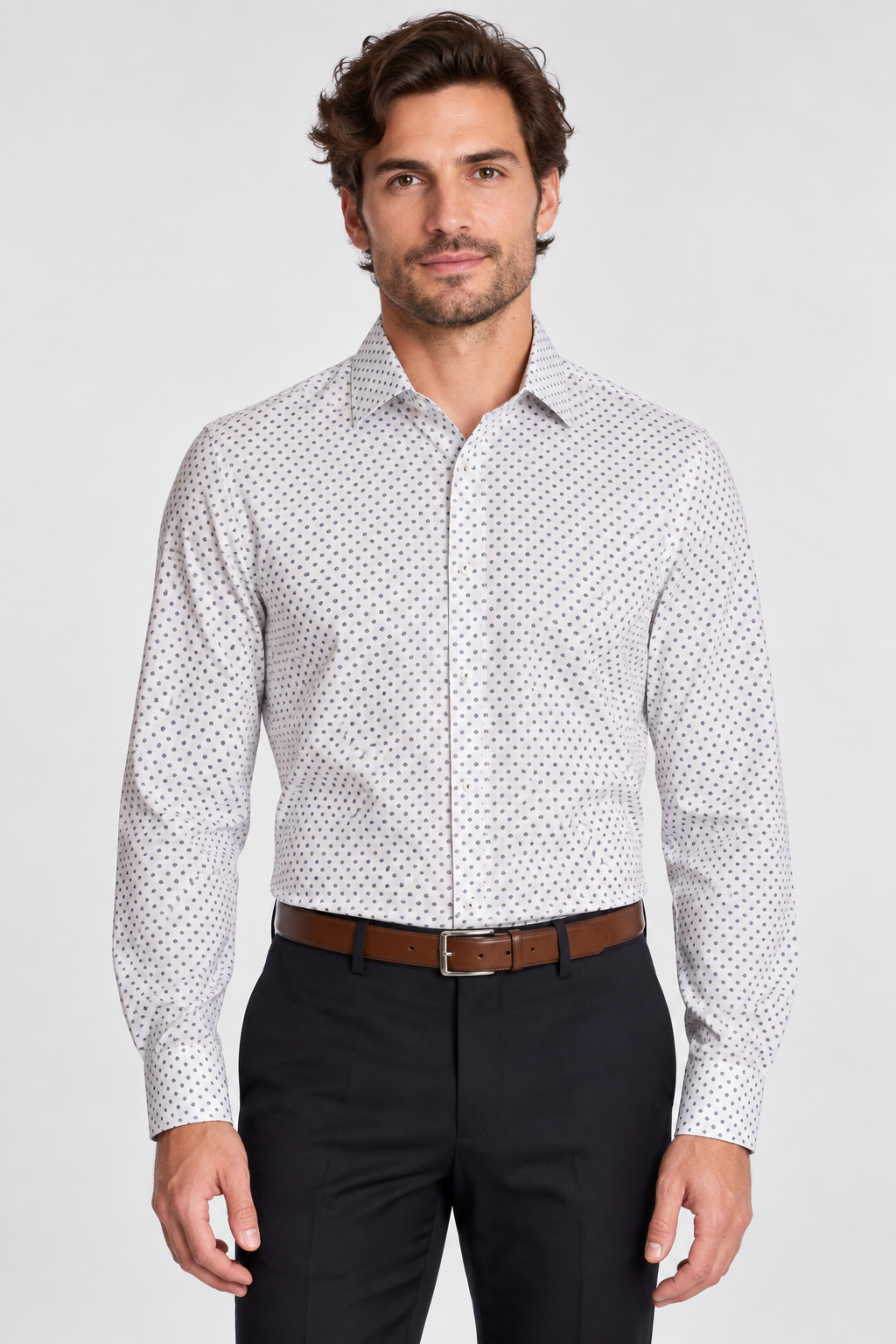 Samuel Spread Collar Shirt - White Blue Ditsy Dots
