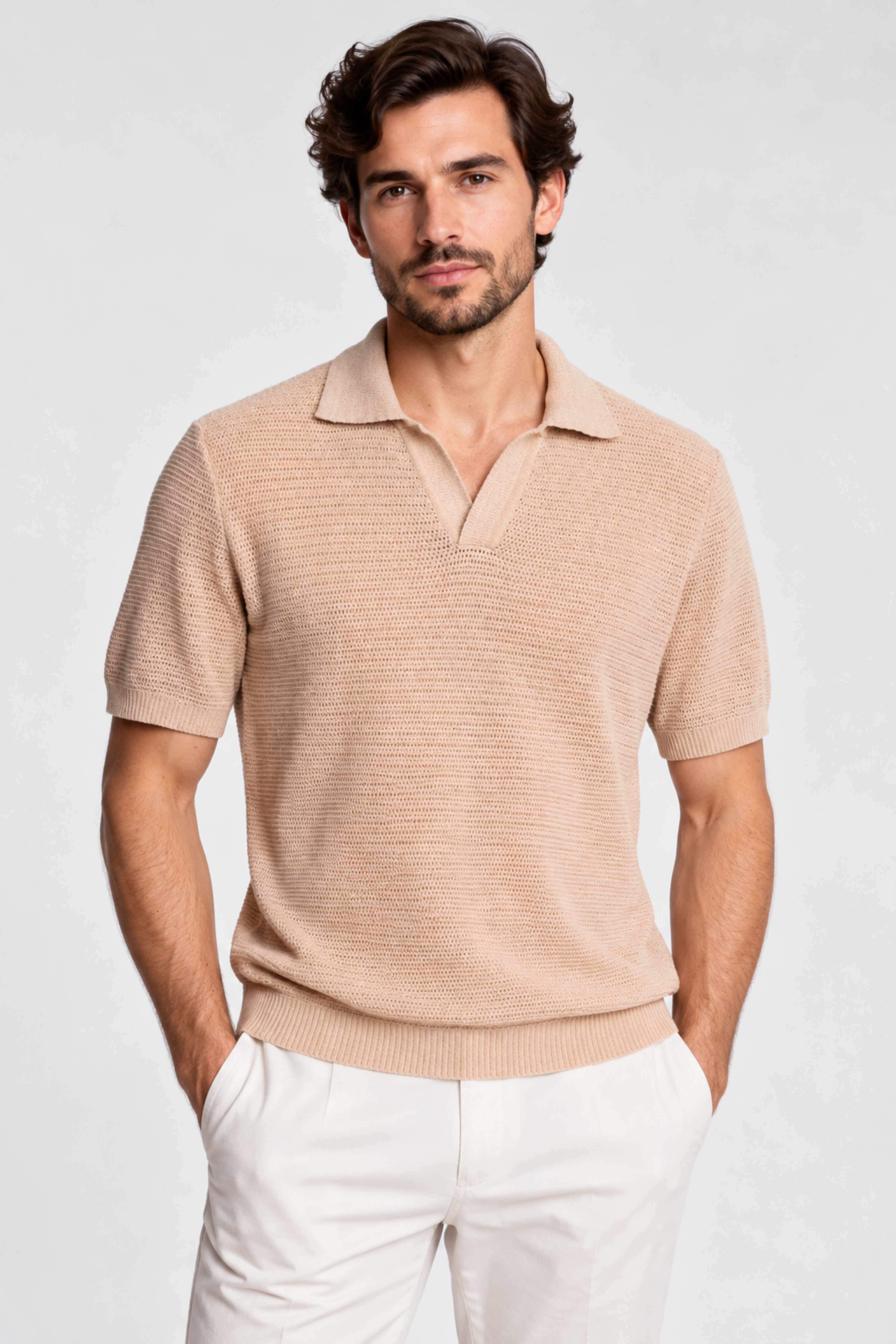 Johnny Collar Polo - Tan Chenille