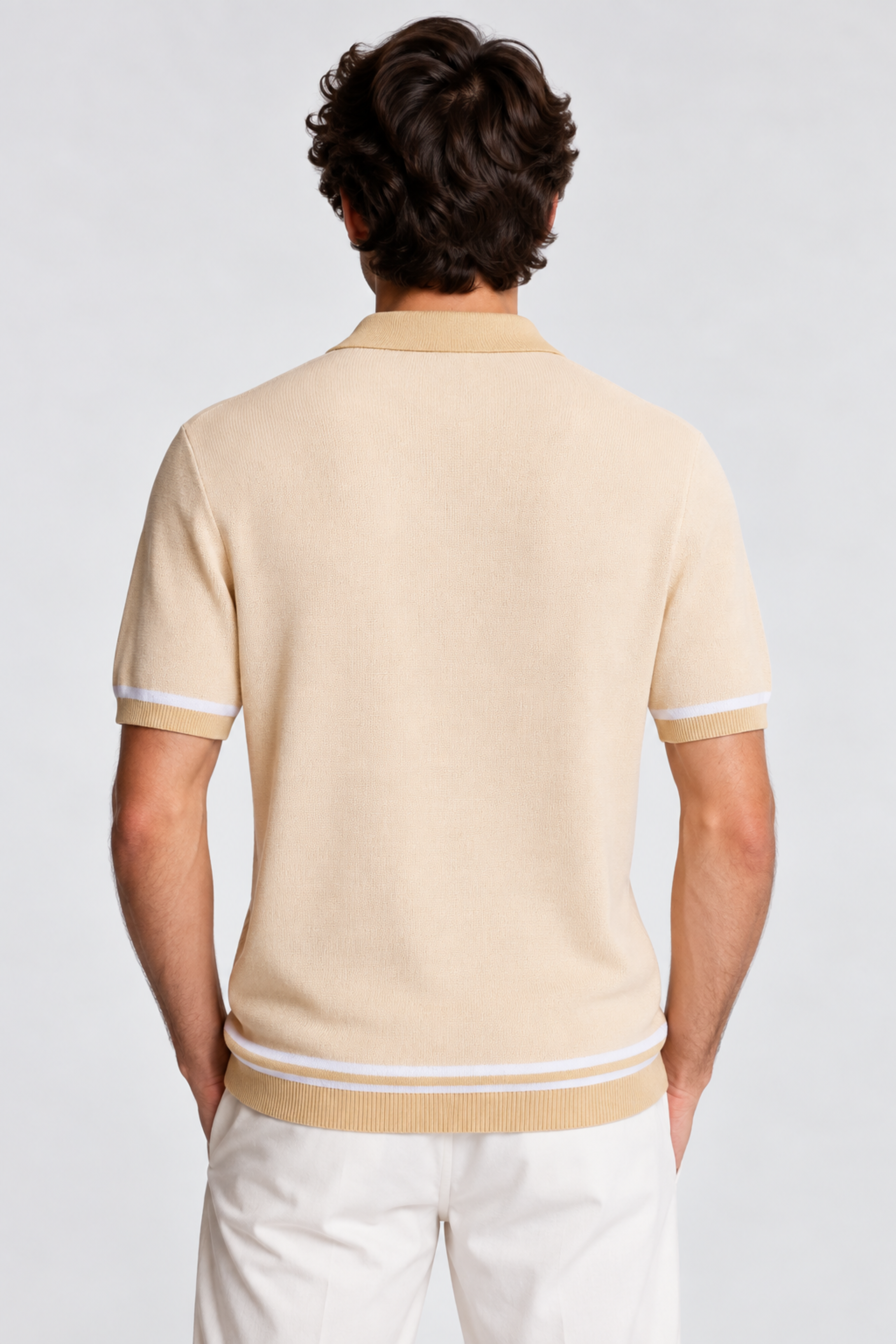 Full Placket Retro Polo - Tan White